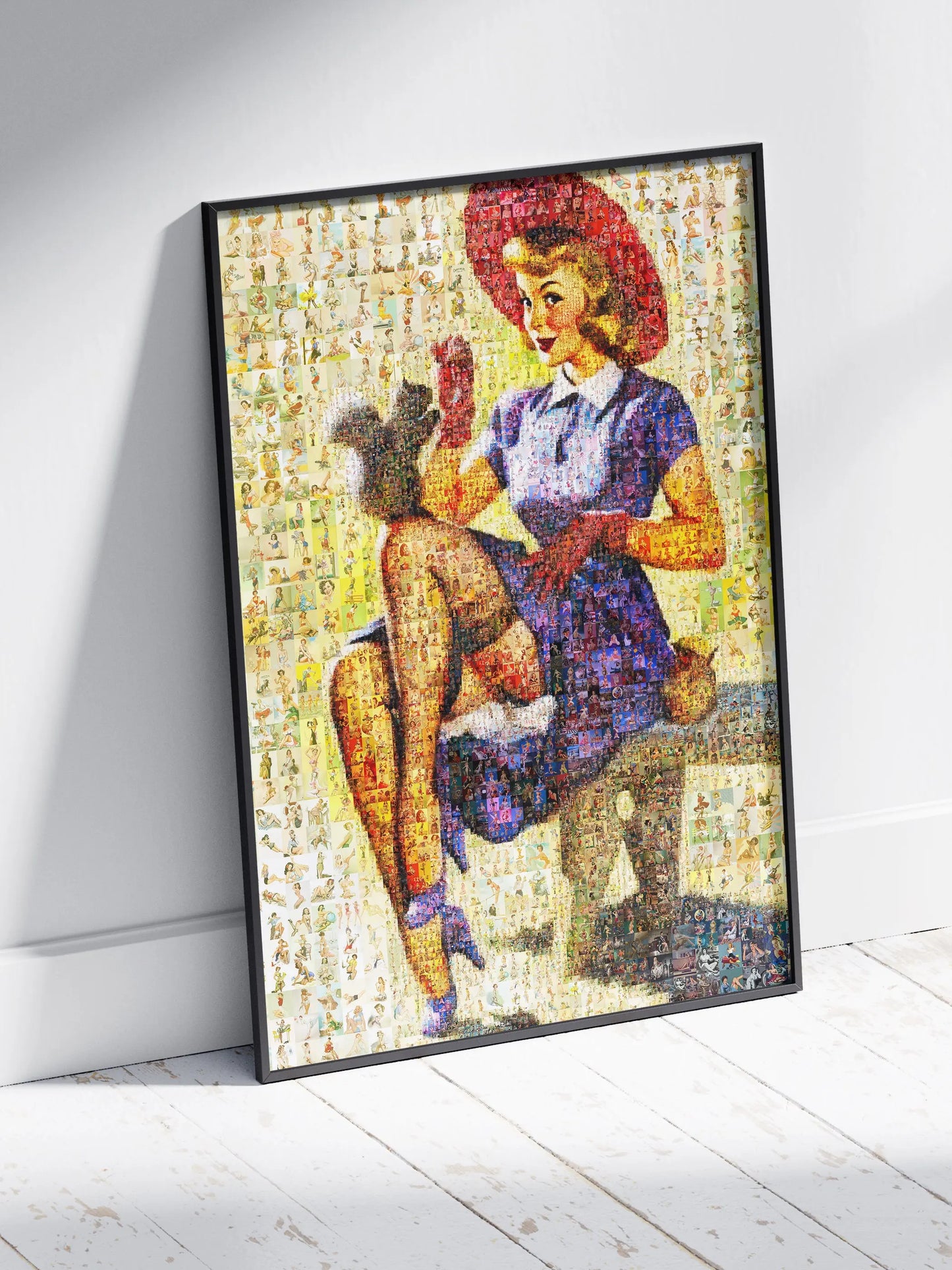 Charming Pin-Up Mosaic Poster – Retro Girl with Squirrel, Vintage Wall Art Made from Classic Pin-Up Illustrations AtelierMosaics