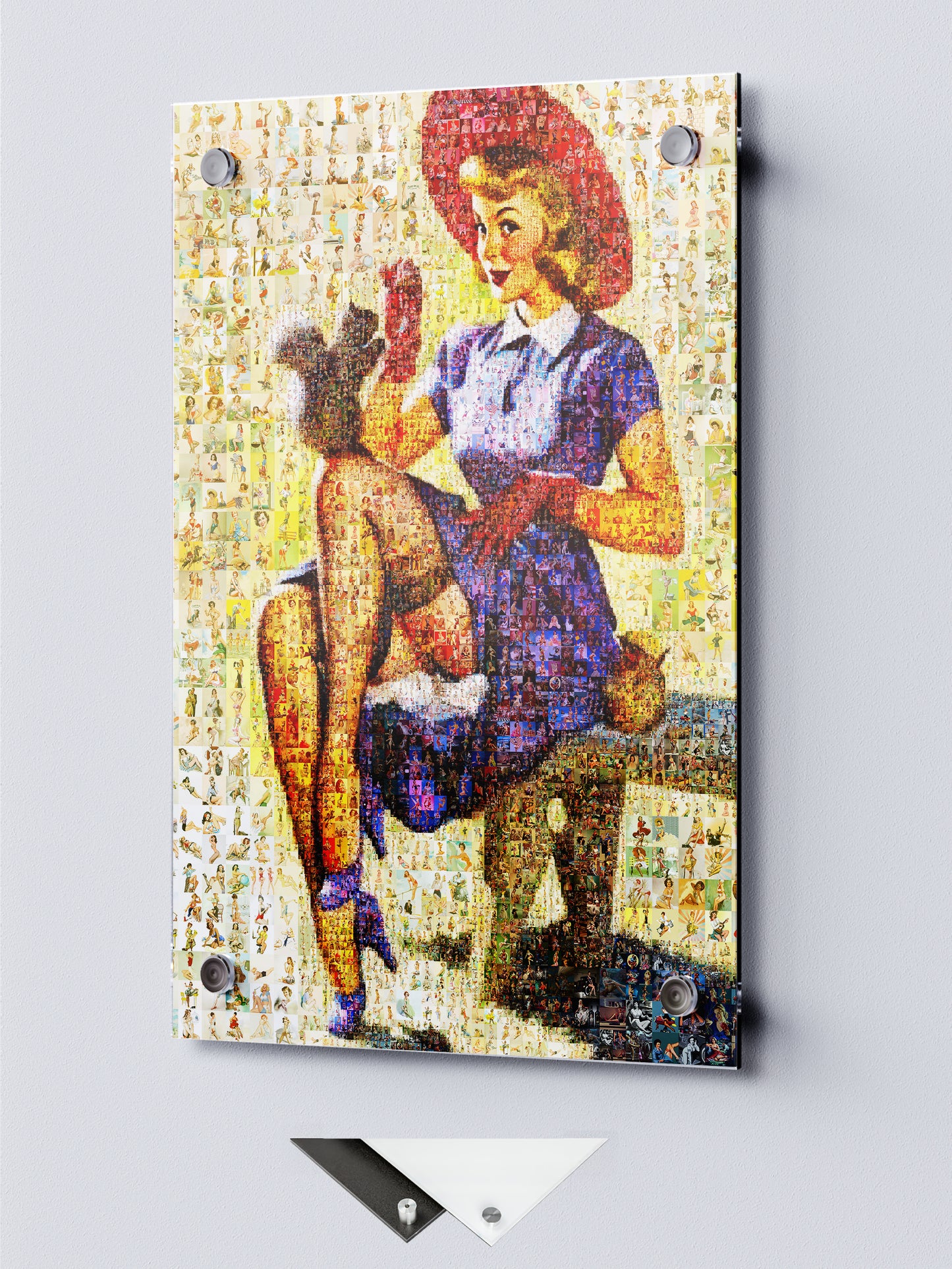 Charming Pin-Up Mosaic Poster – Retro Girl with Squirrel, Vintage Wall Art Made from Classic Pin-Up Illustrations