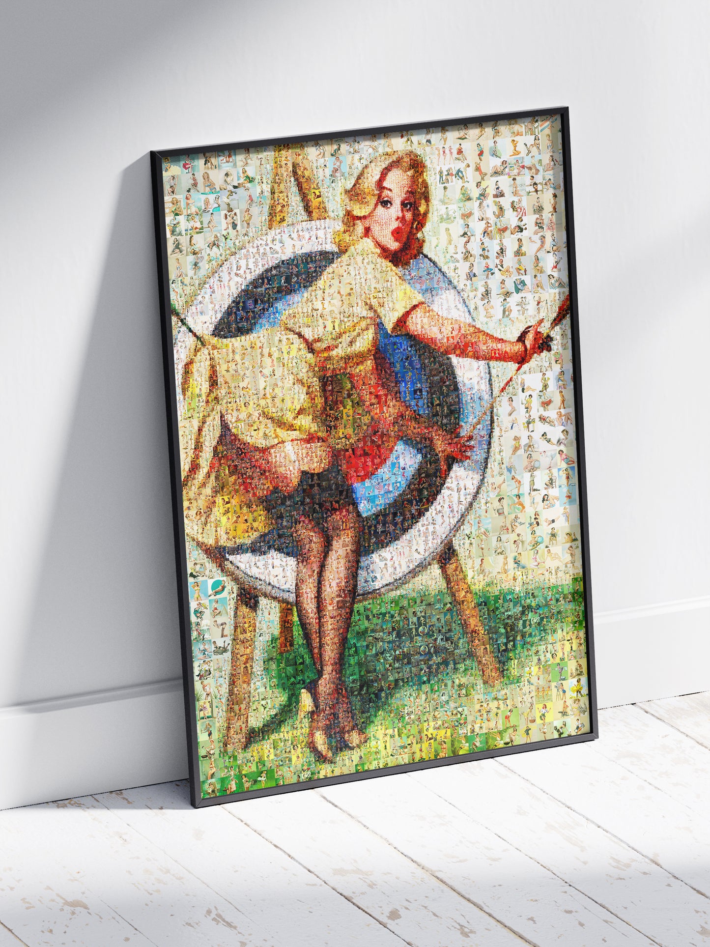 Pin-Up Girl Mosaic Poster – Retro Archery Wall Art Made from Vintage Illustrations, Unique Gift for Retro Lovers