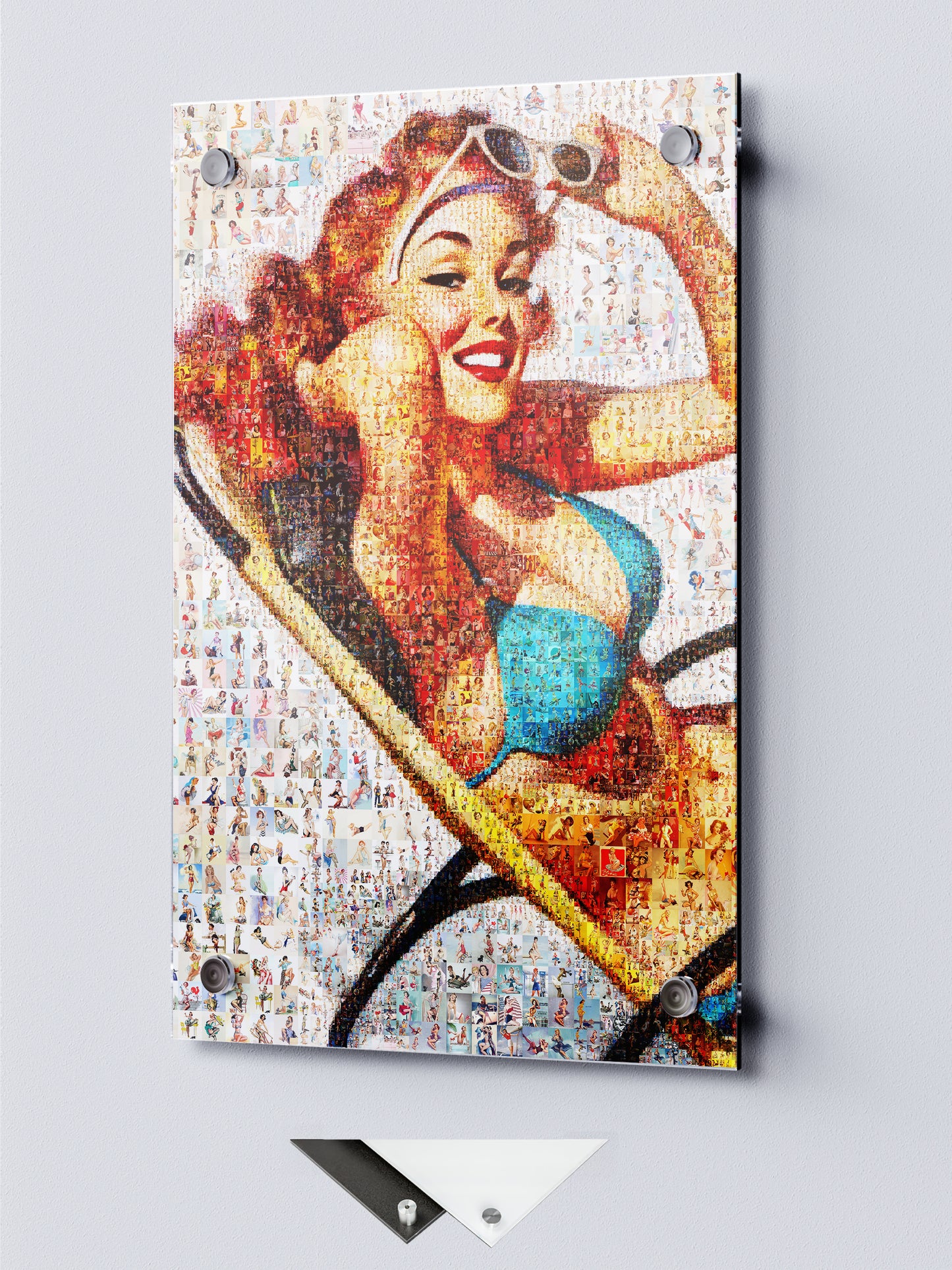 Summer Pin-Up Mosaic Poster – Retro Girl in Bikini, Vintage Beach Wall Art
