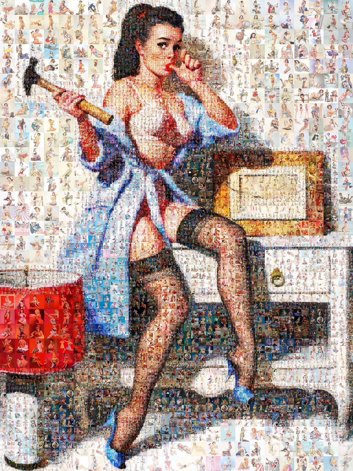 Handy Girl Pin-Up Mosaic Poster – Vintage Repair Art Print