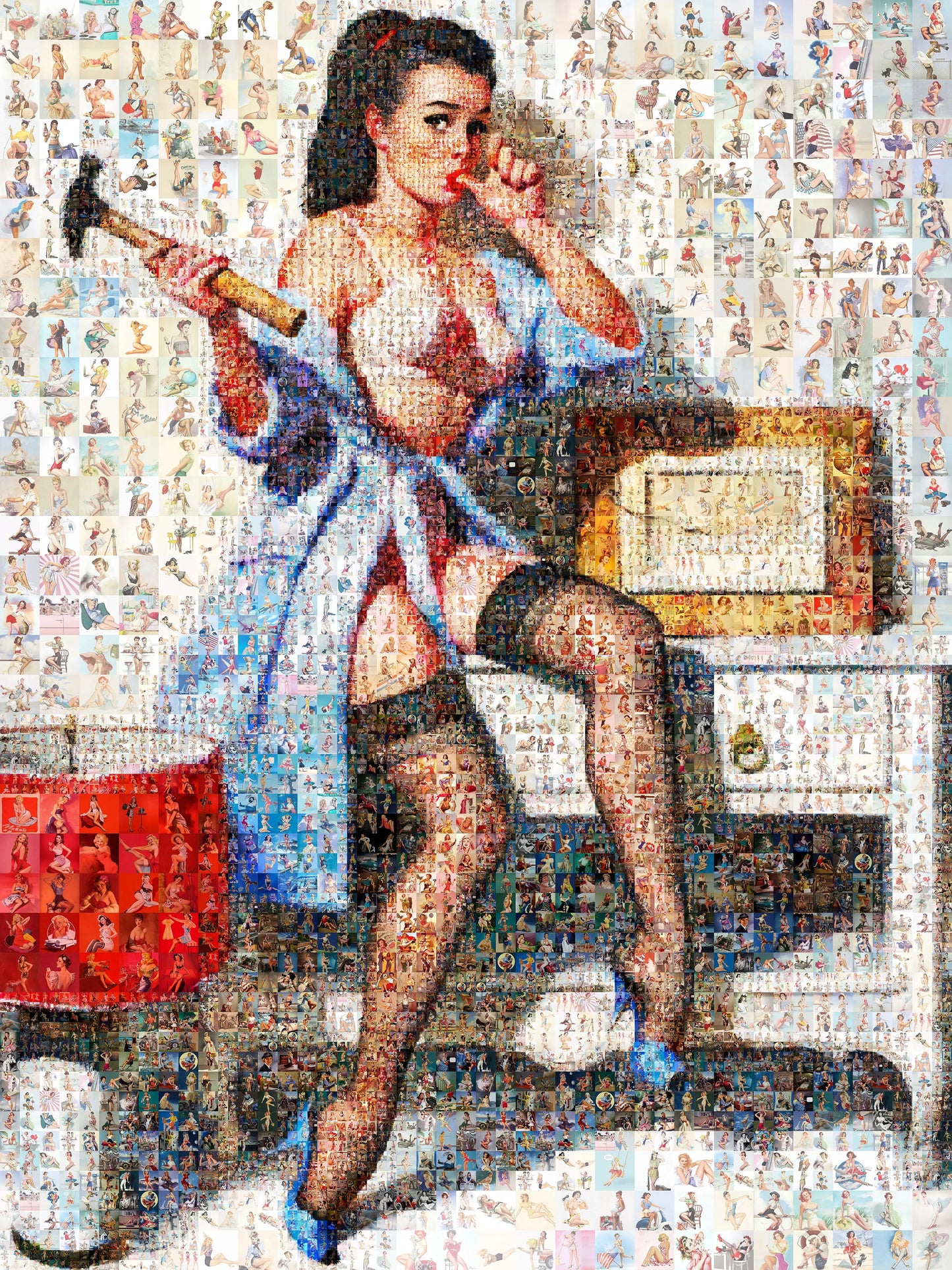 Handy Girl Pin-Up Mosaic Poster – Vintage Repair Art Print AtelierMosaics