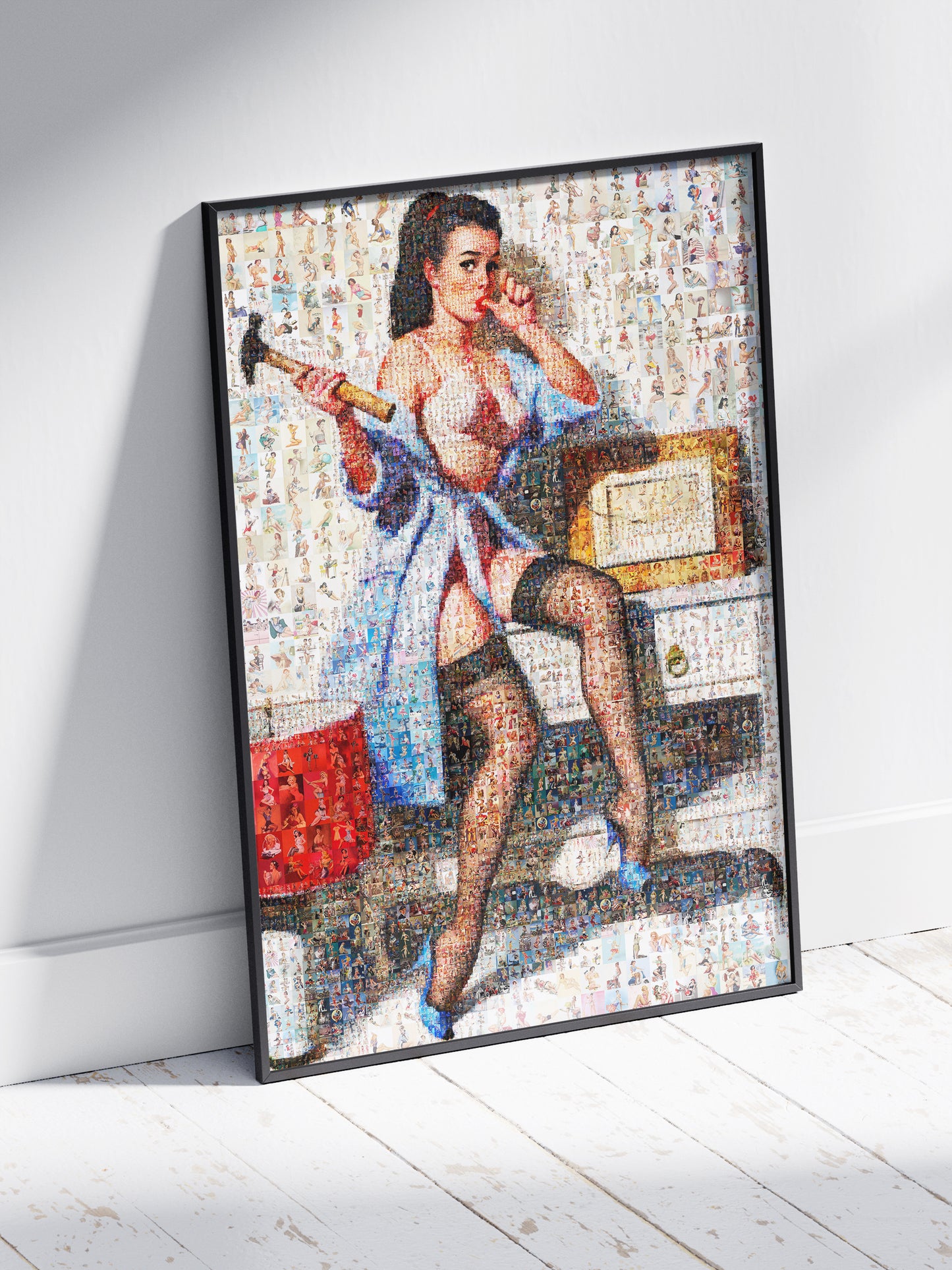 Handy Girl Pin-Up Mosaic Poster – Vintage Repair Art Print