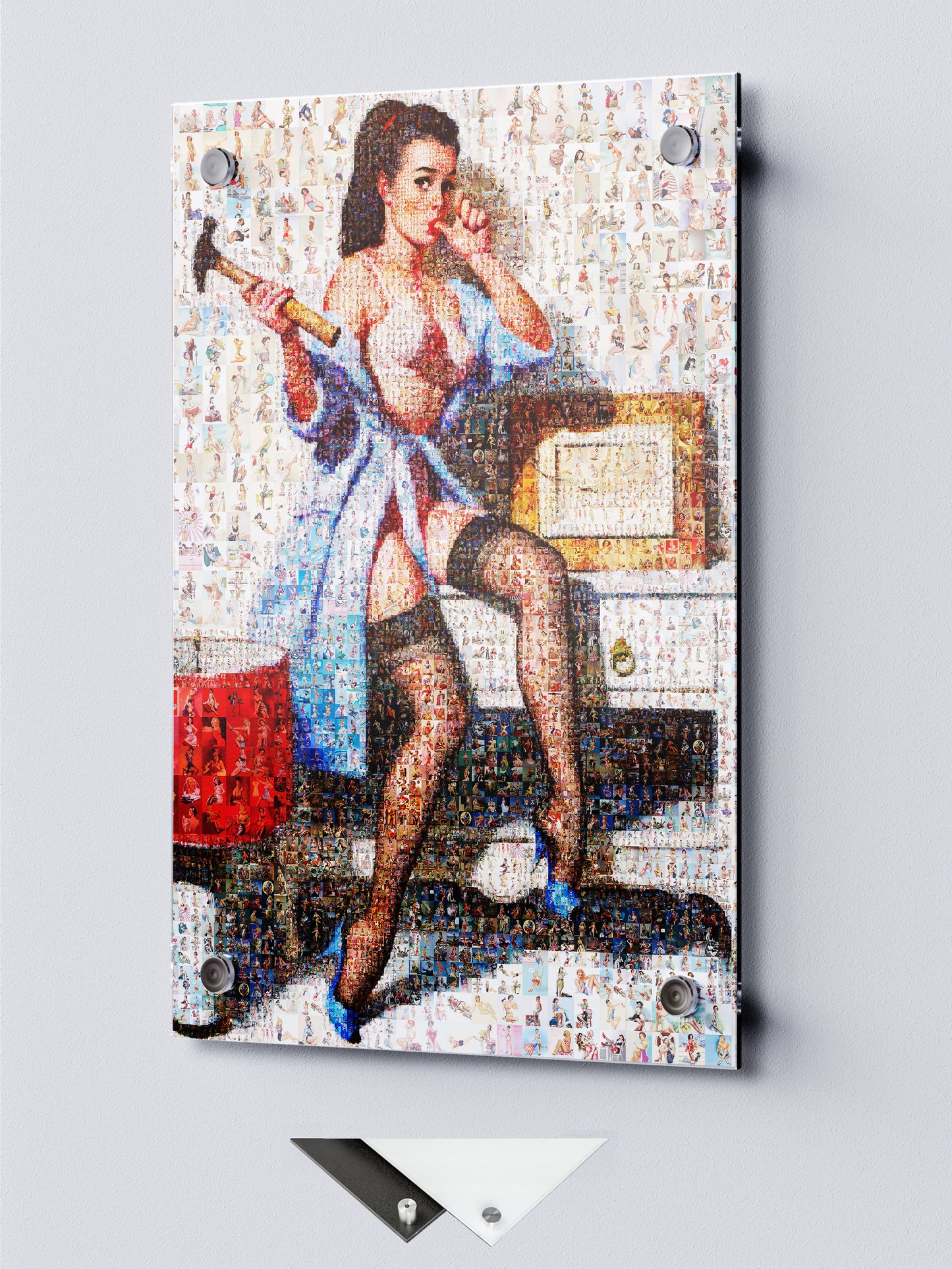 Handy Girl Pin-Up Mosaic Poster – Vintage Repair Art Print