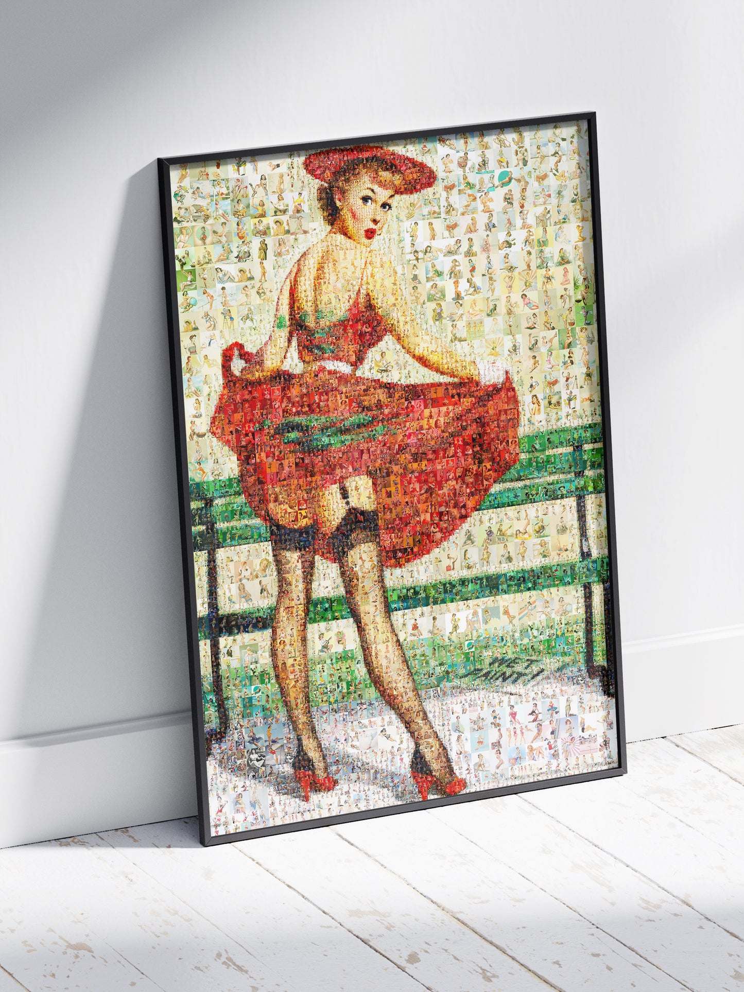 Flirty Red Dress Pin-Up Mosaic Poster – Vintage Retro Art Print