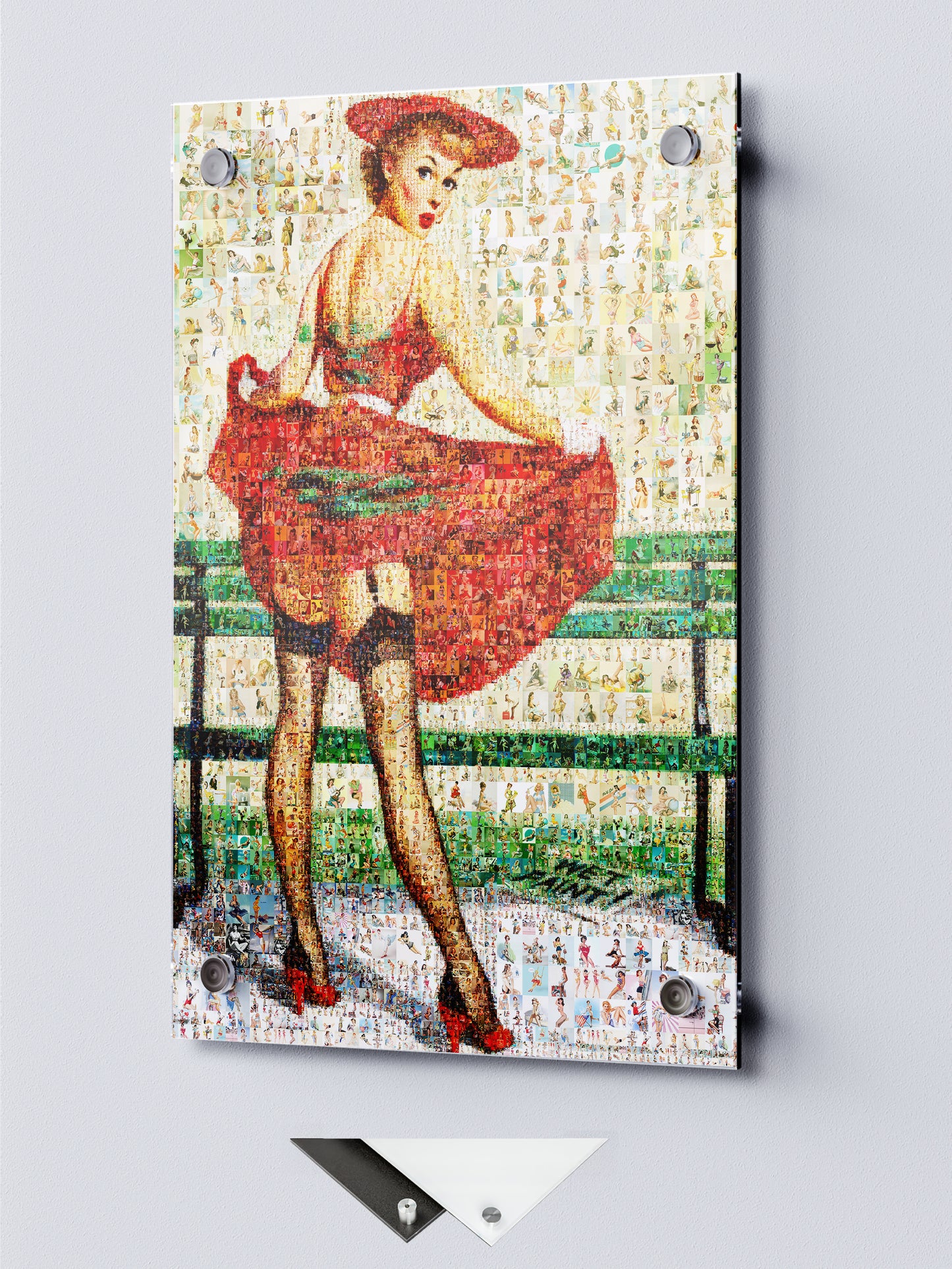 Flirty Red Dress Pin-Up Mosaic Poster – Vintage Retro Art Print