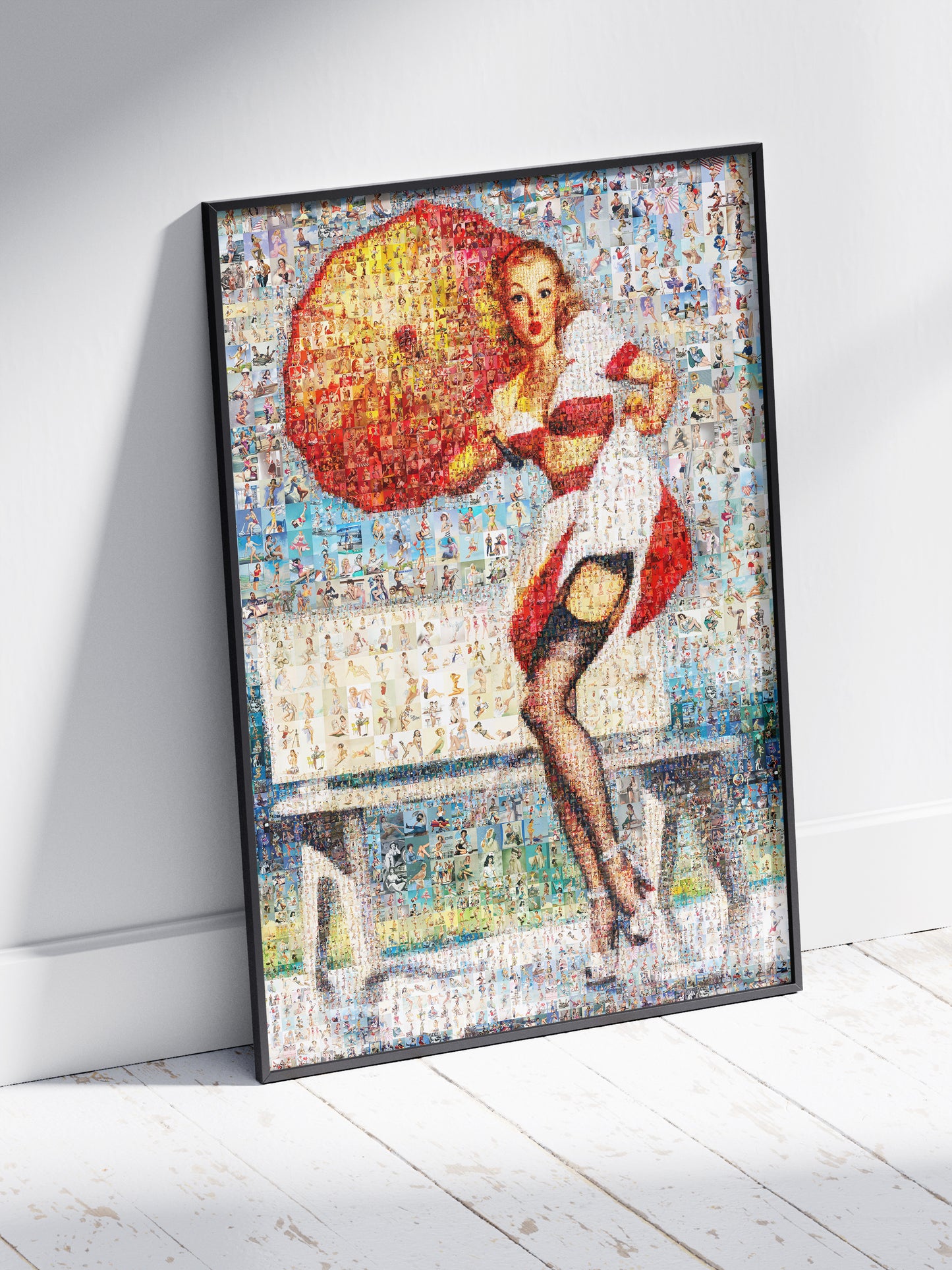 Pin-Up Girl with Umbrella Mosaic Poster – Retro Summer Wall Art