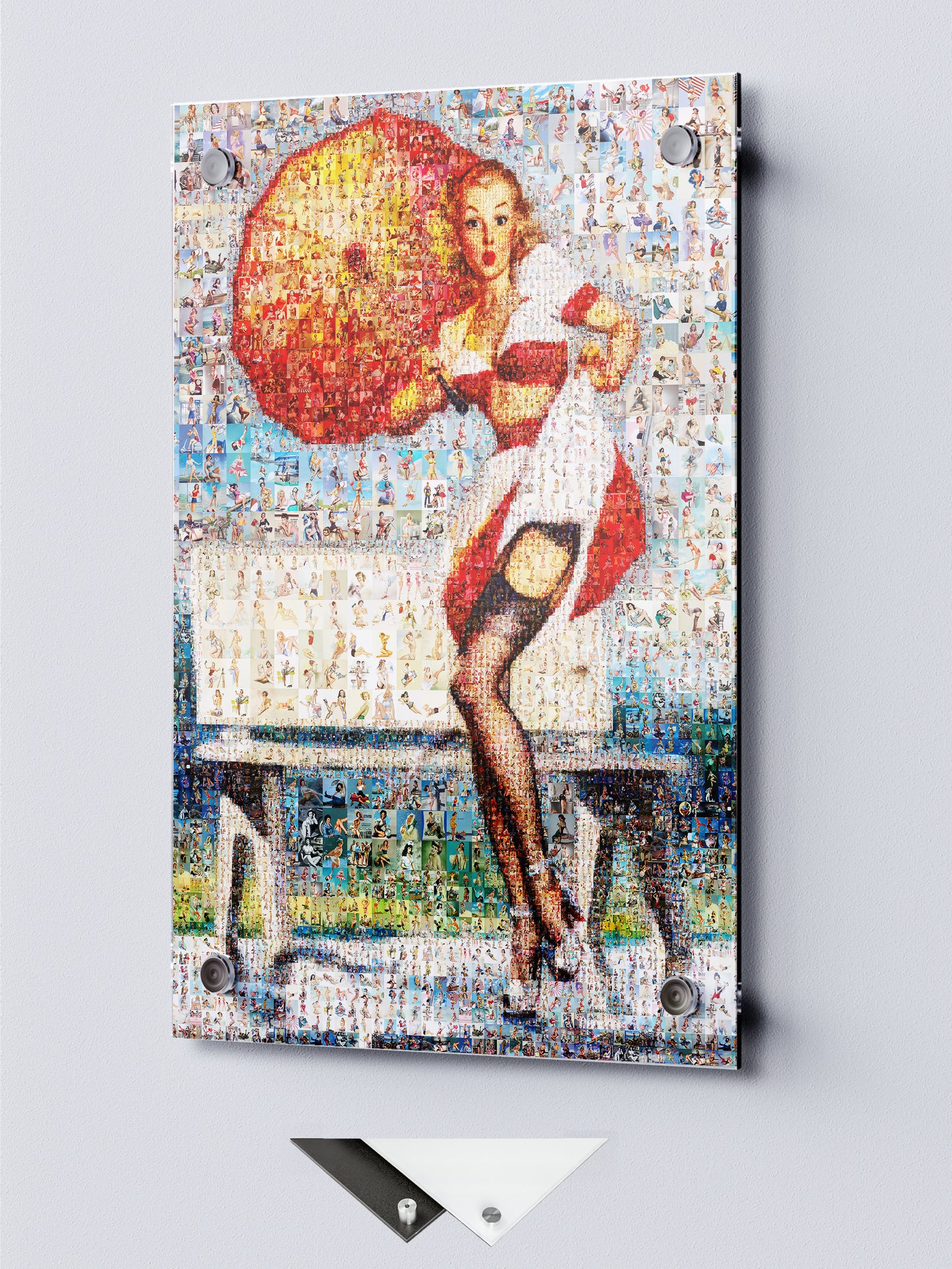 Pin-Up Girl with Umbrella Mosaic Poster – Retro Summer Wall Art