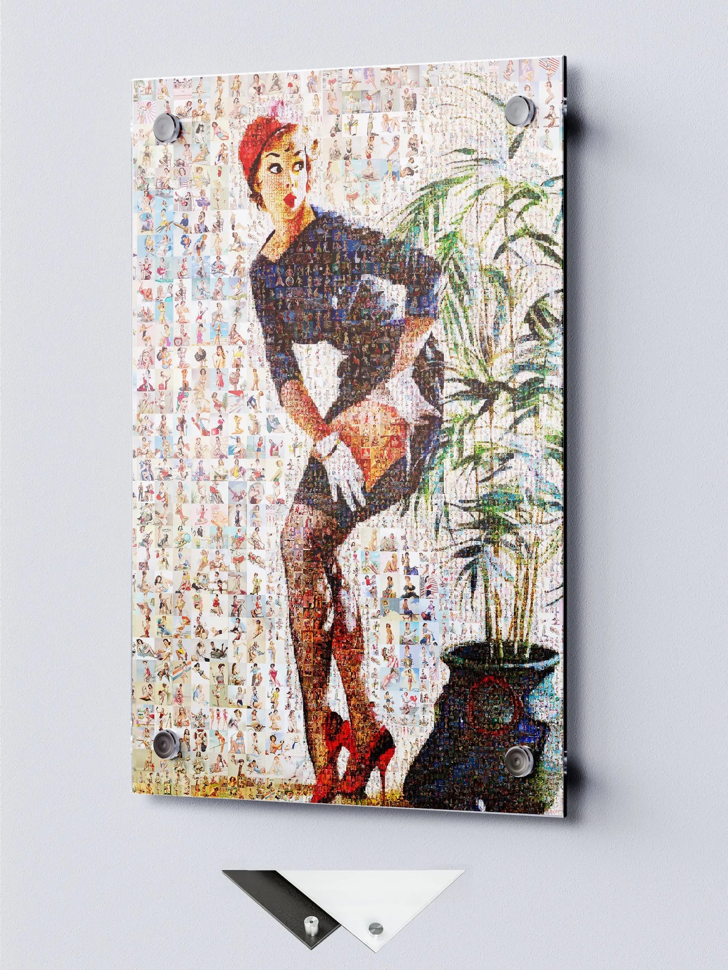 Pin-Up Girl Behind Plant Mosaic Poster – Retro Vintage Wall Art AtelierMosaics