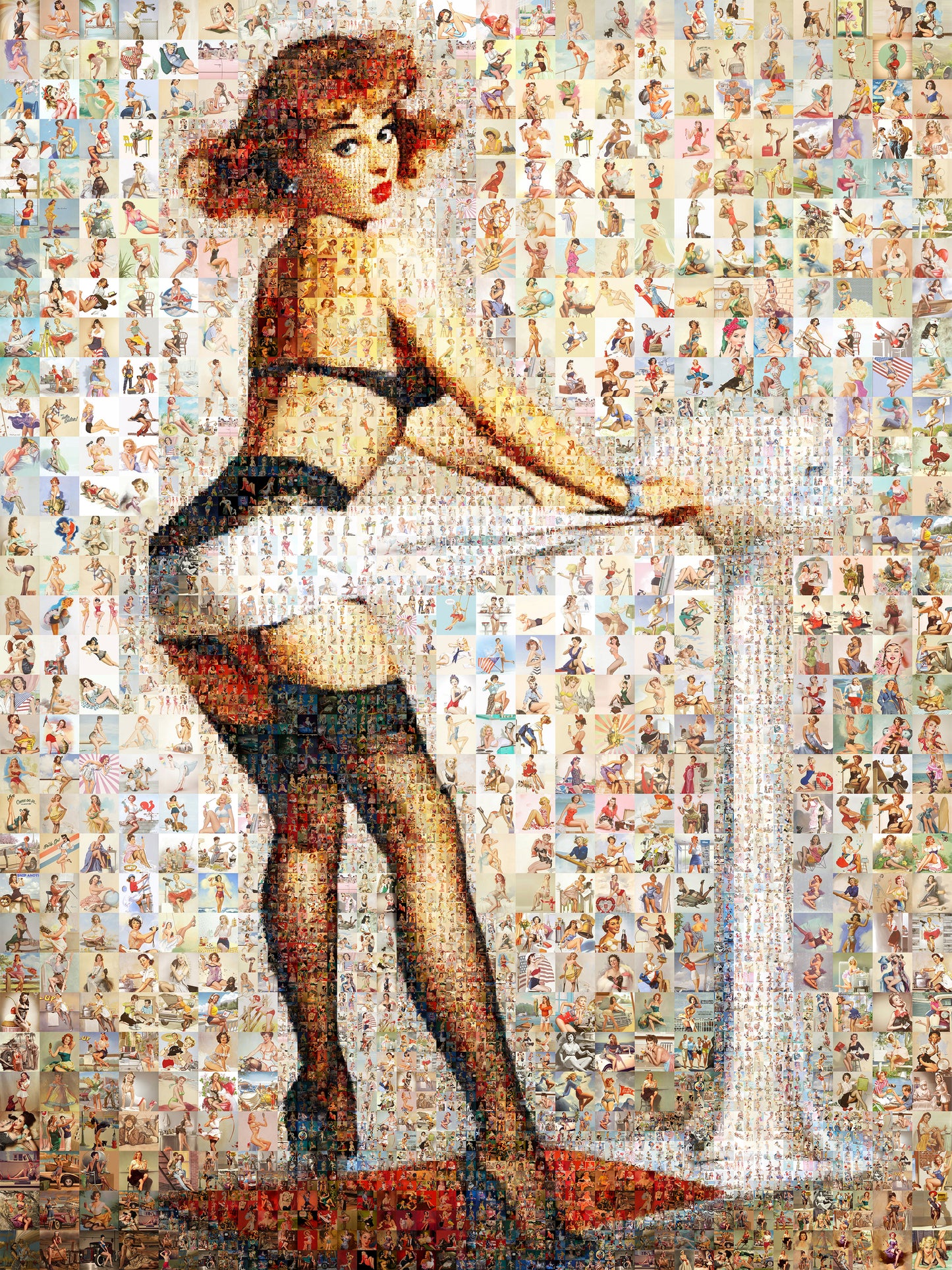Pin-Up Girl at Table Mosaic Poster – Retro Vintage Wall Art