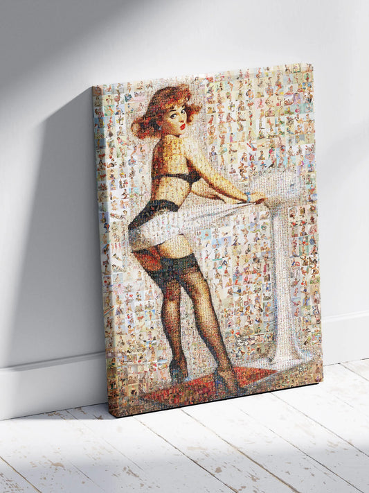 Pin-Up Girl at Table Mosaic Poster – Retro Vintage Wall Art AtelierMosaics