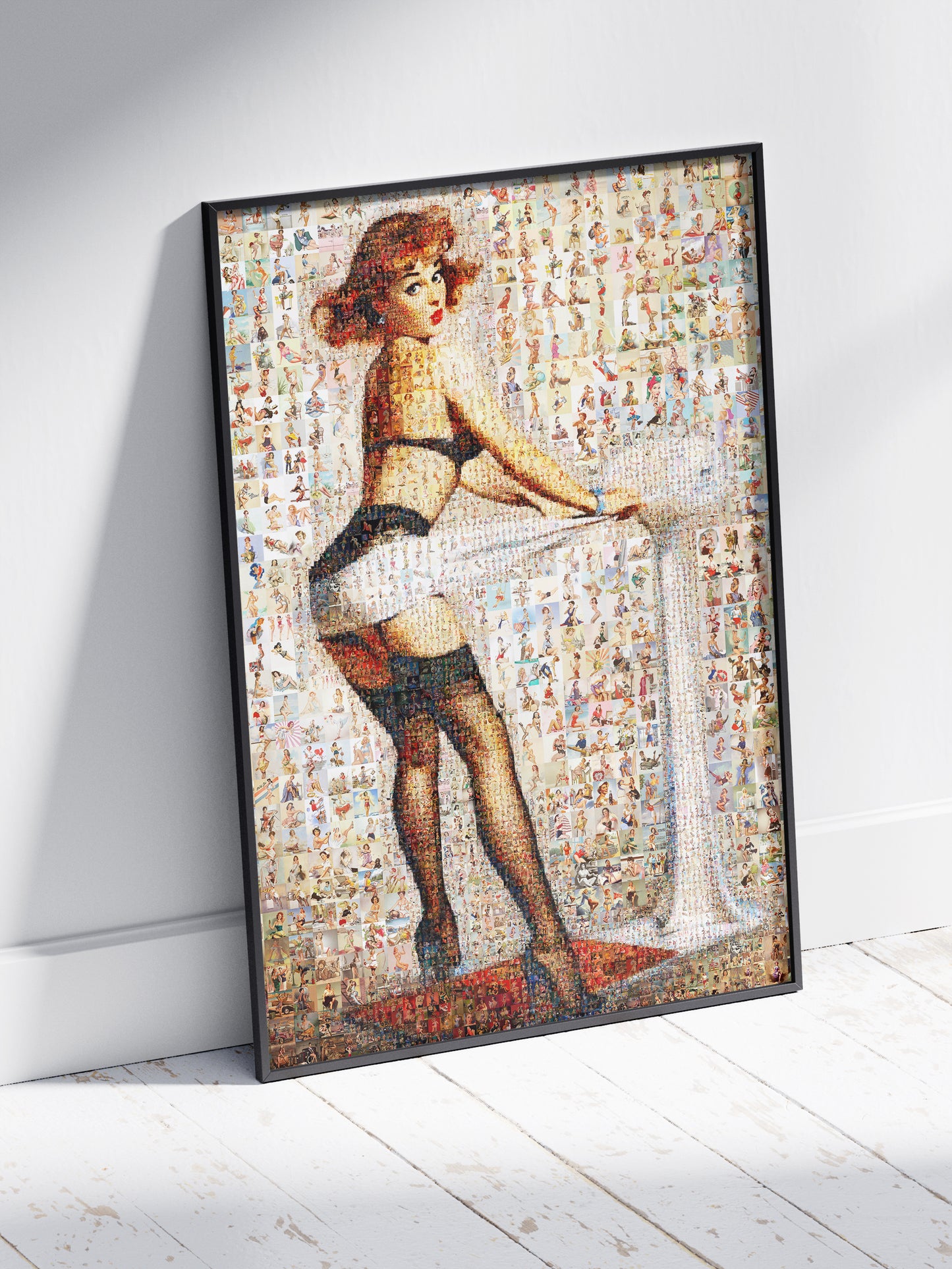 Pin-Up Girl at Table Mosaic Poster – Retro Vintage Wall Art
