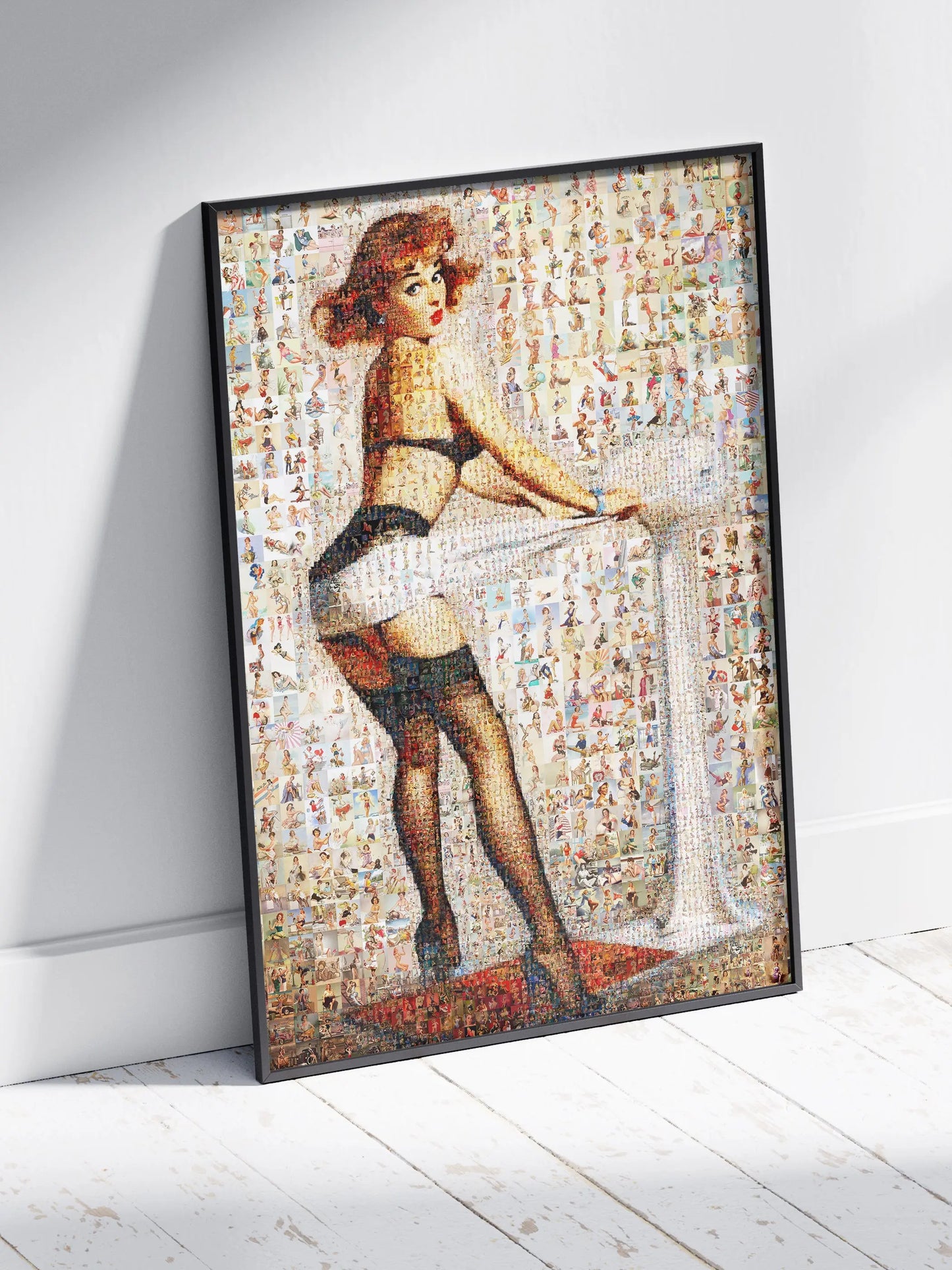 Pin-Up Girl at Table Mosaic Poster – Retro Vintage Wall Art AtelierMosaics