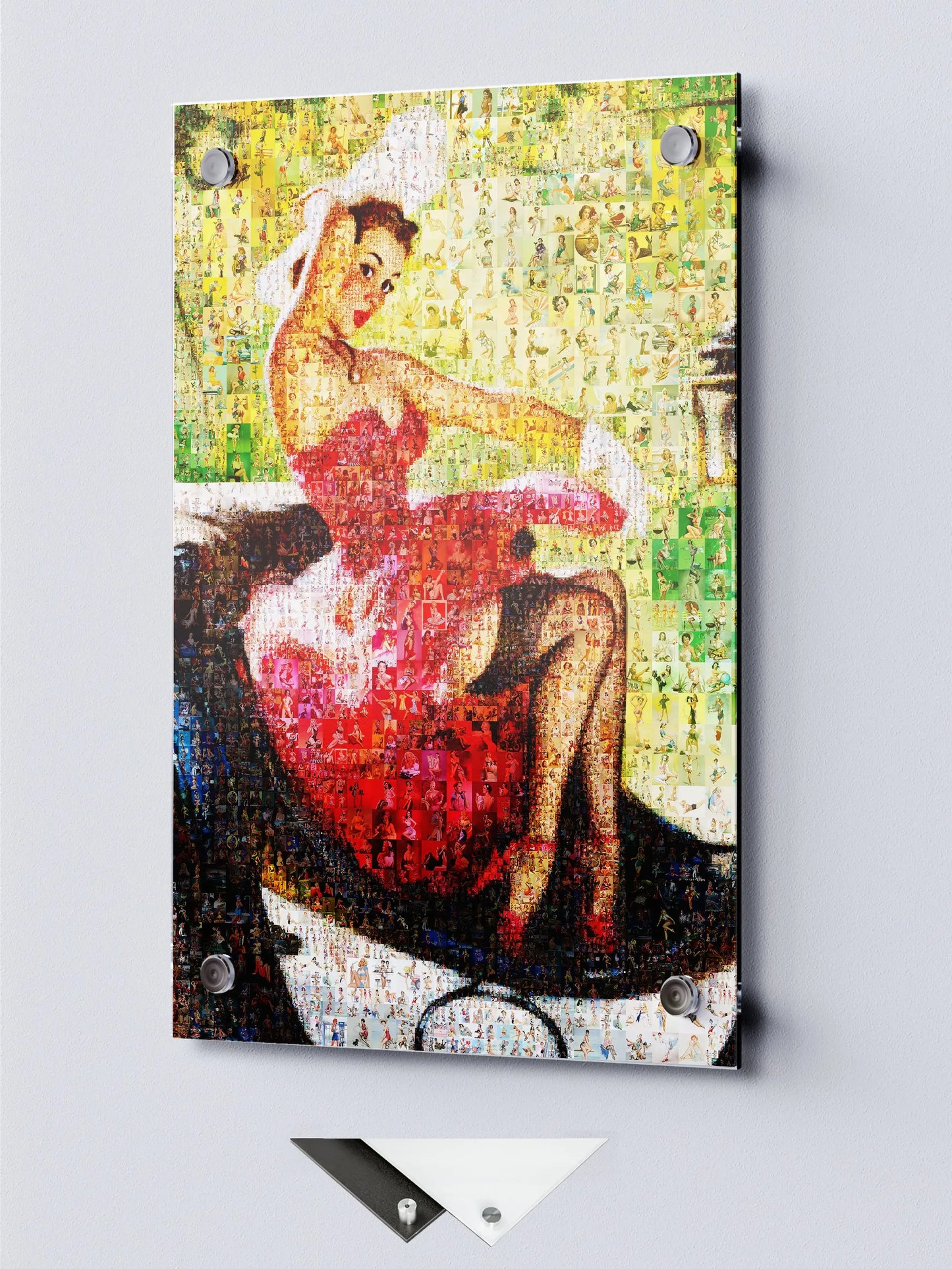 Red Dress Pin-Up Mosaic Poster – Vintage Car Girl Wall Art AtelierMosaics