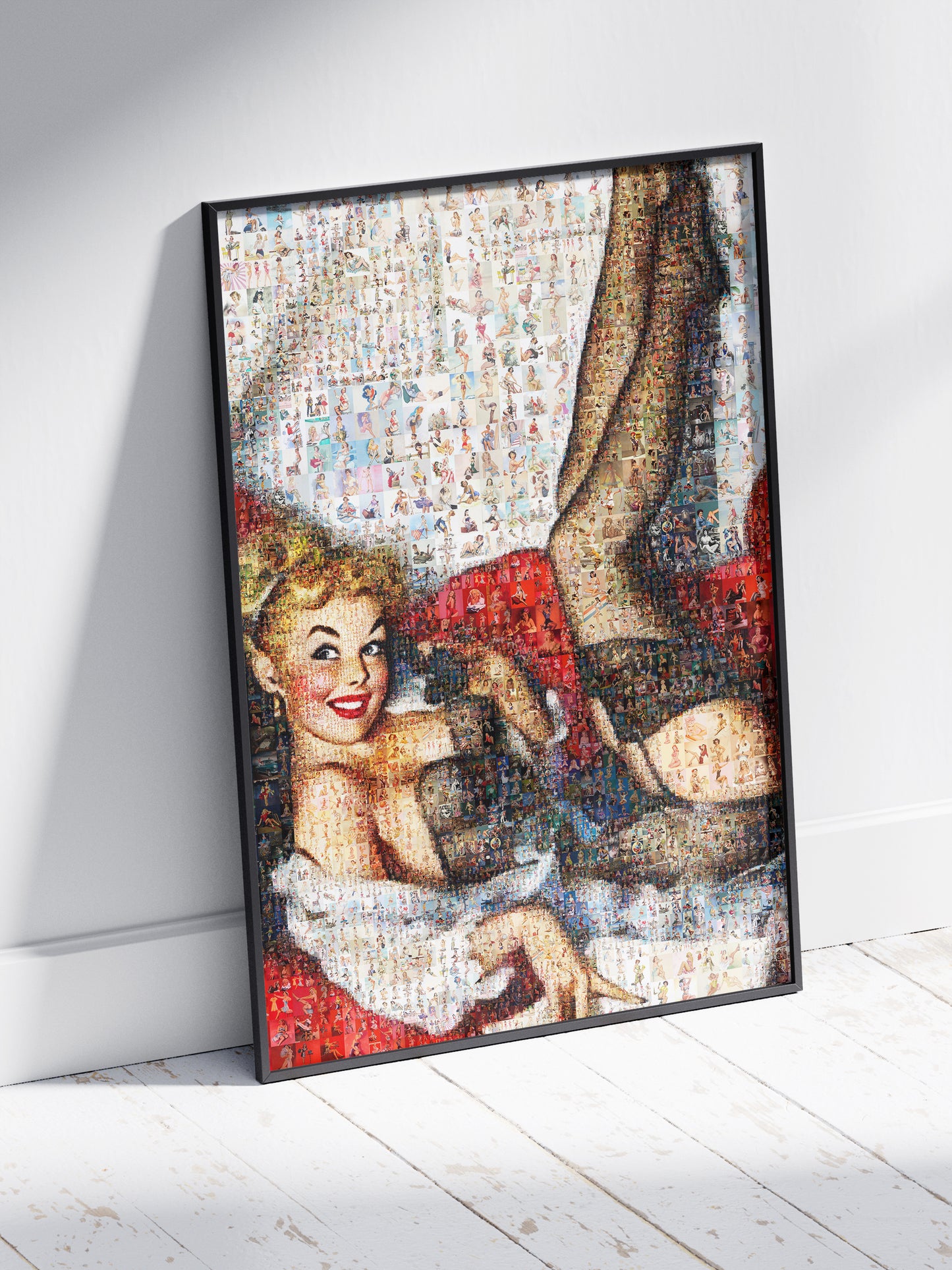 Pin-Up Glamour Mosaic Poster – Vintage Girl in Stockings Wall Art