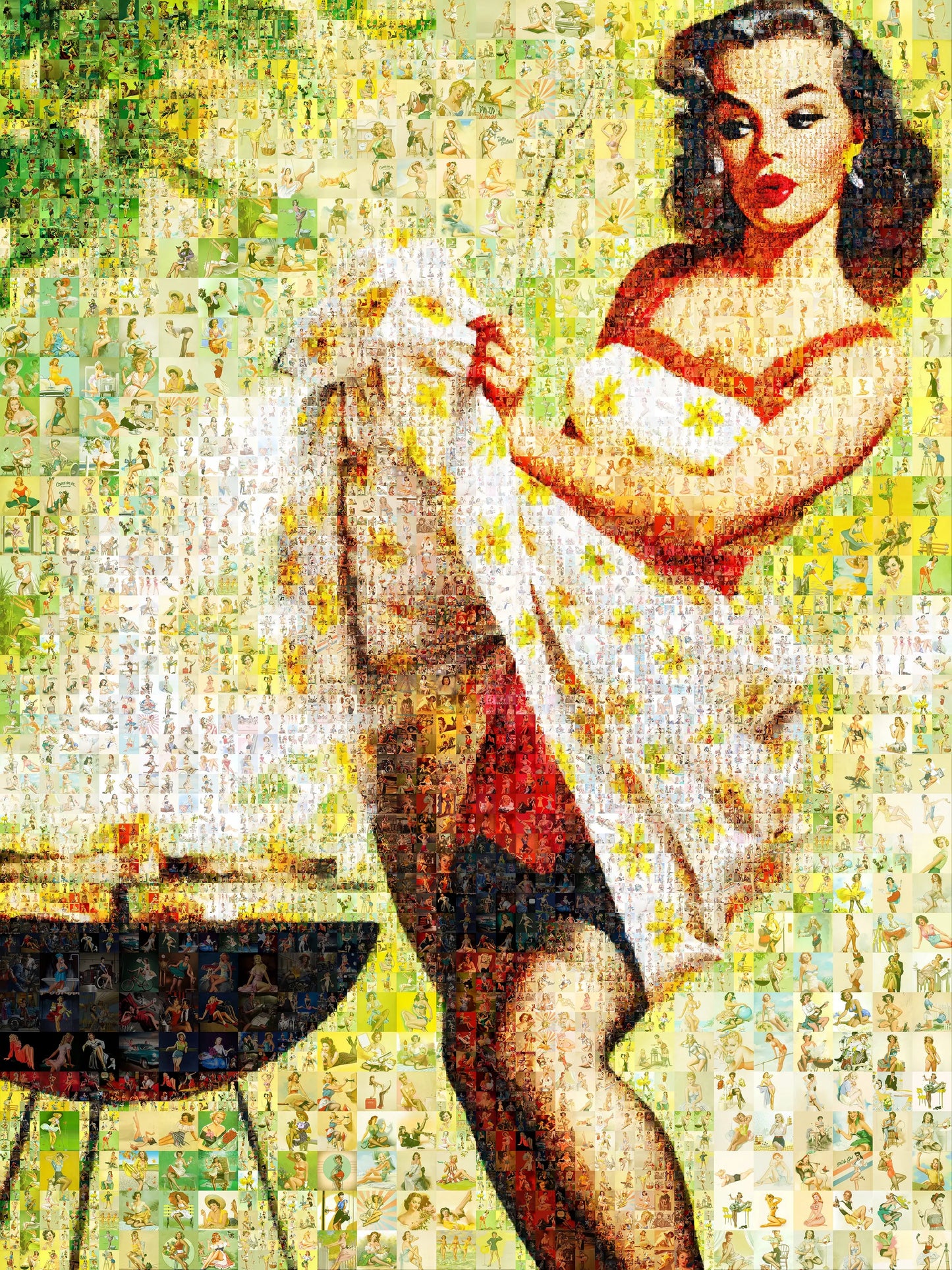 Summer Pin-Up Mosaic Poster – Retro BBQ Girl Wall Art Made from Vintage Pin-Up Illustrations, Unique Retro Decor AtelierMosaics
