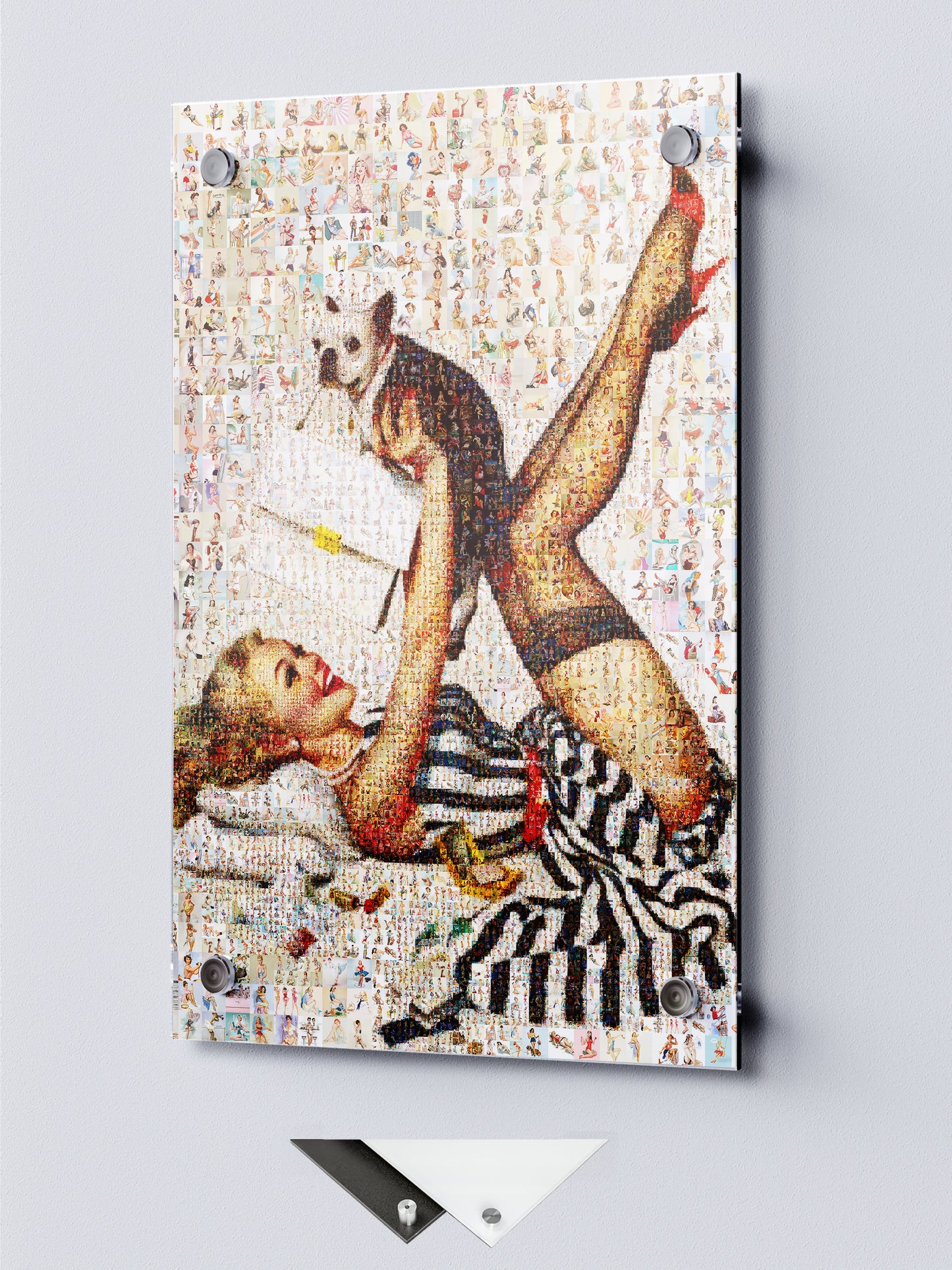 Playful Pin-Up Mosaic Poster – Retro Girl with Dog Wall Art
