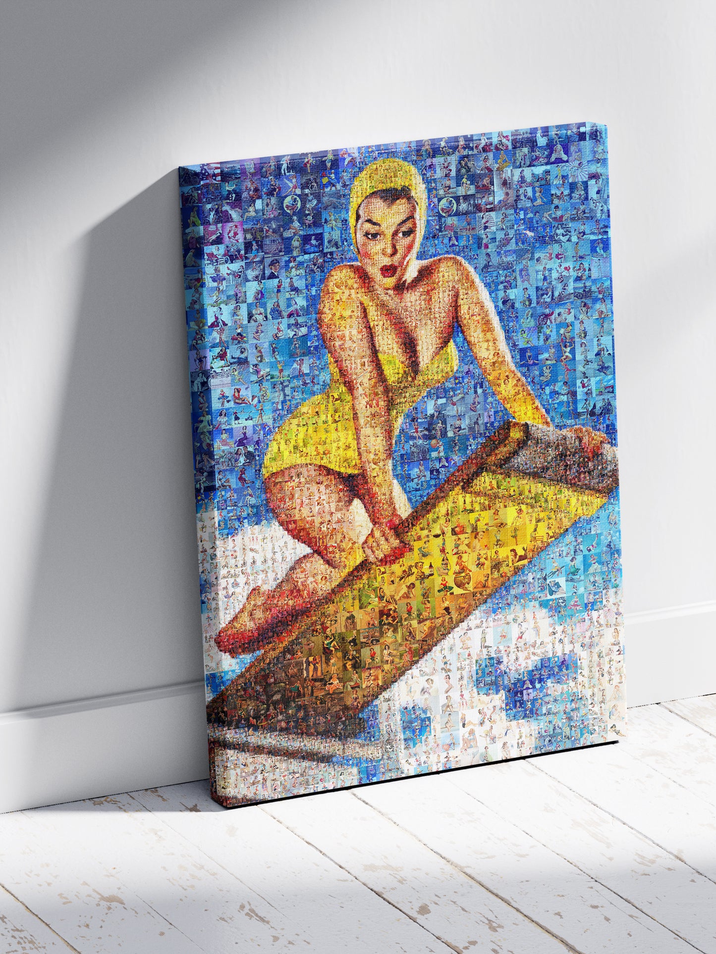 Pin-Up Mosaic Poster – Retro Swimsuit Girl on Diving Board