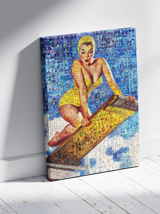 Pin-Up Mosaic Poster – Retro Swimsuit Girl on Diving Board AtelierMosaics