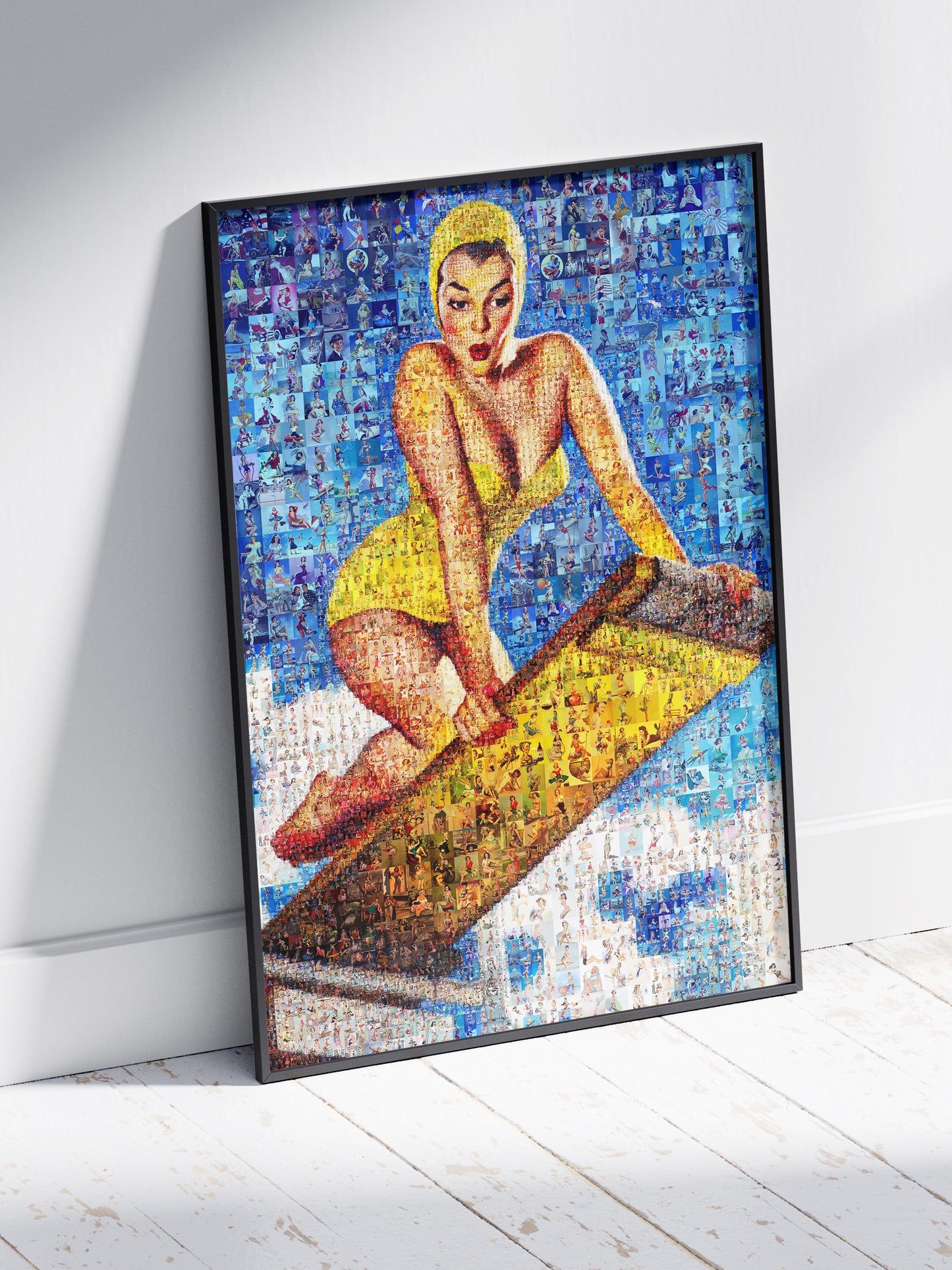 Pin-Up Mosaic Poster – Retro Swimsuit Girl on Diving Board