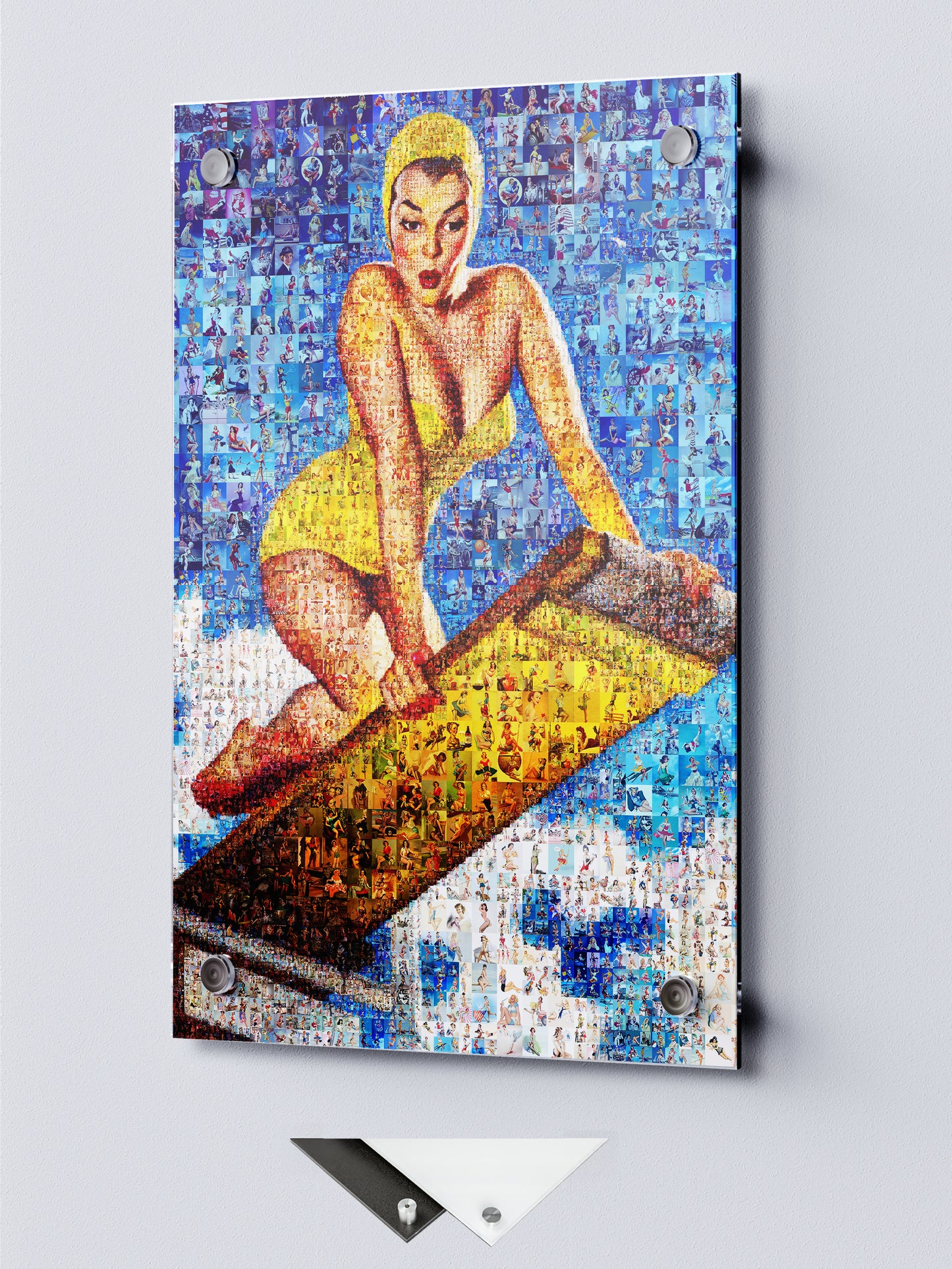 Pin-Up Mosaic Poster – Retro Swimsuit Girl on Diving Board