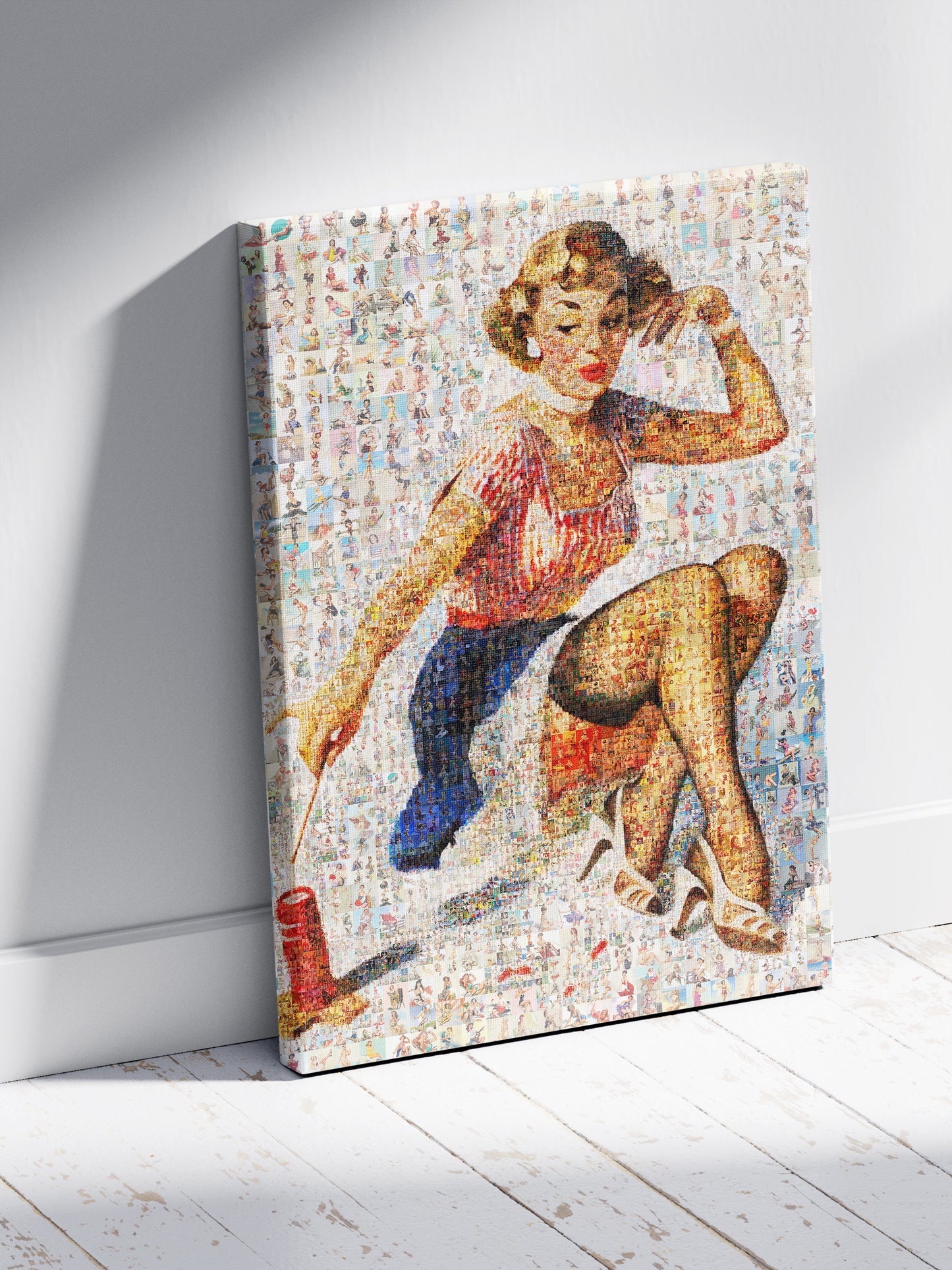 Vintage Pin-Up Mosaic Poster – Retro Sewing Lady Wall Art