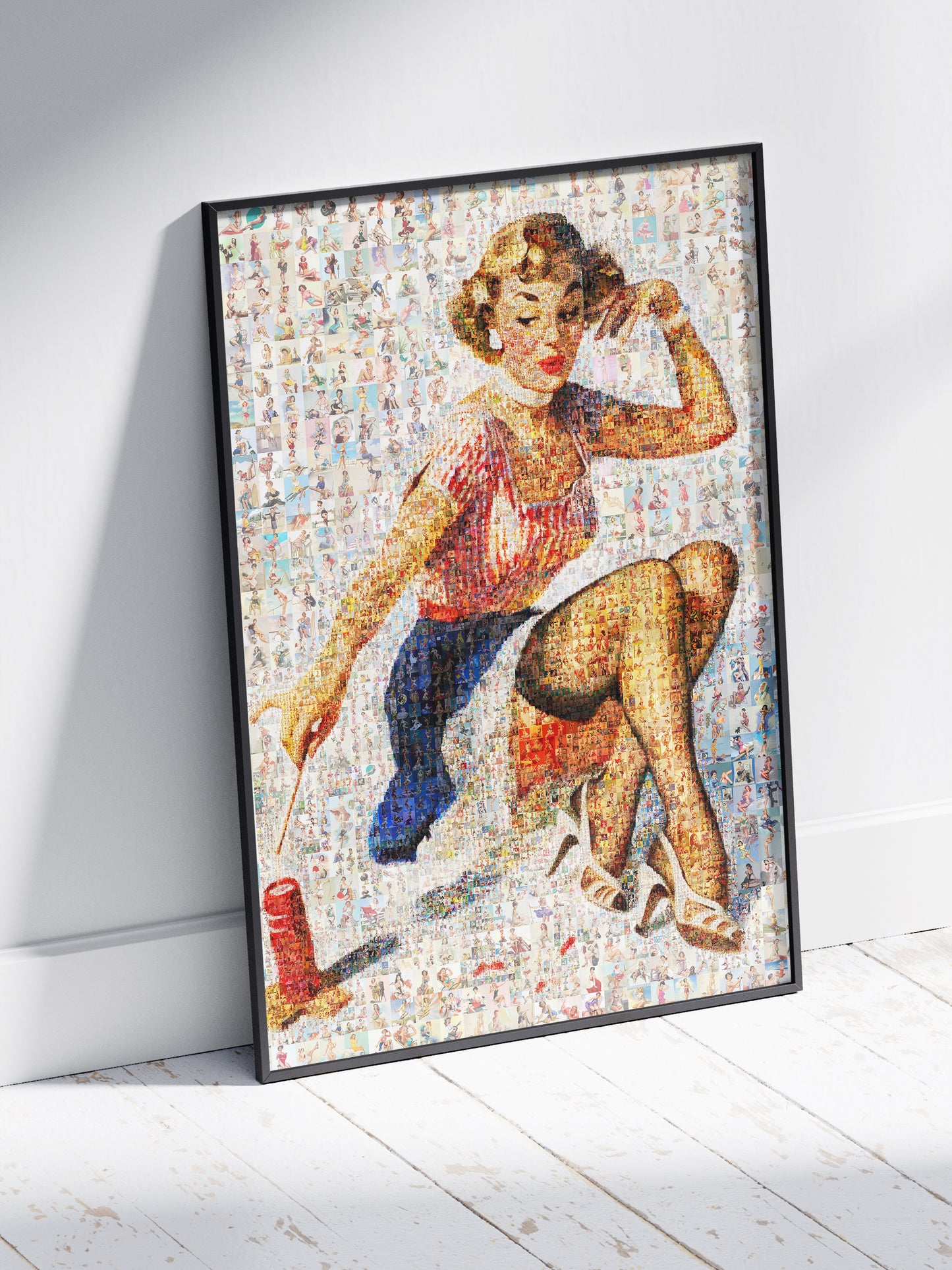 Vintage Pin-Up Mosaic Poster – Retro Sewing Lady Wall Art