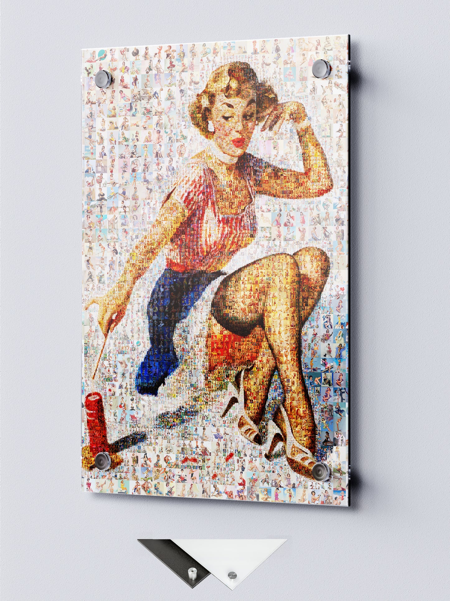 Vintage Pin-Up Mosaic Poster – Retro Sewing Lady Wall Art