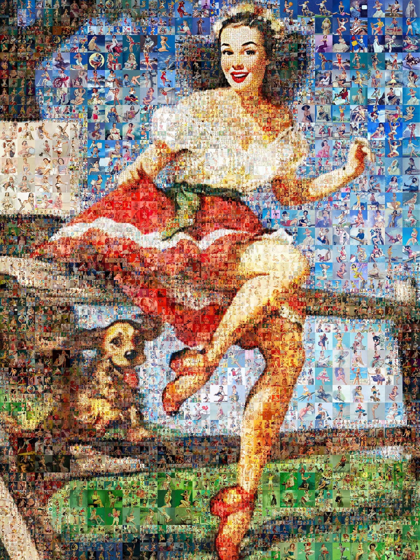 Vintage Pin-Up Mosaic Poster – Playful Retro Lady with Dog Wall Art AtelierMosaics