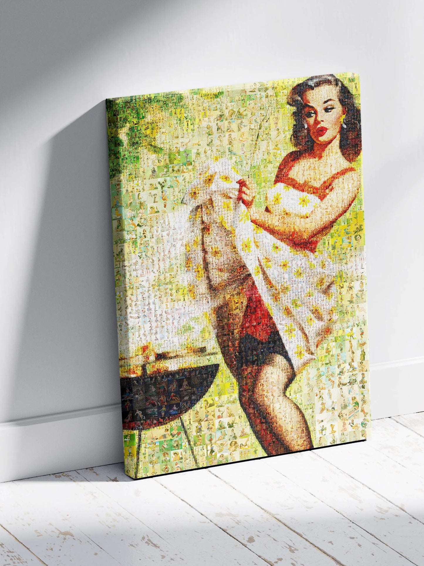 Summer Pin-Up Mosaic Poster – Retro BBQ Girl Wall Art Made from Vintage Pin-Up Illustrations, Unique Retro Decor AtelierMosaics