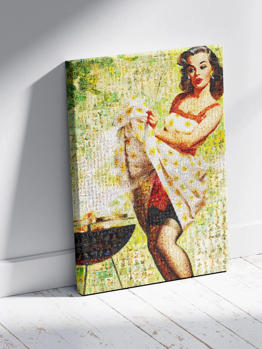 Summer Pin-Up Mosaic Poster – Retro BBQ Girl Wall Art Made from Vintage Pin-Up Illustrations, Unique Retro Decor AtelierMosaics