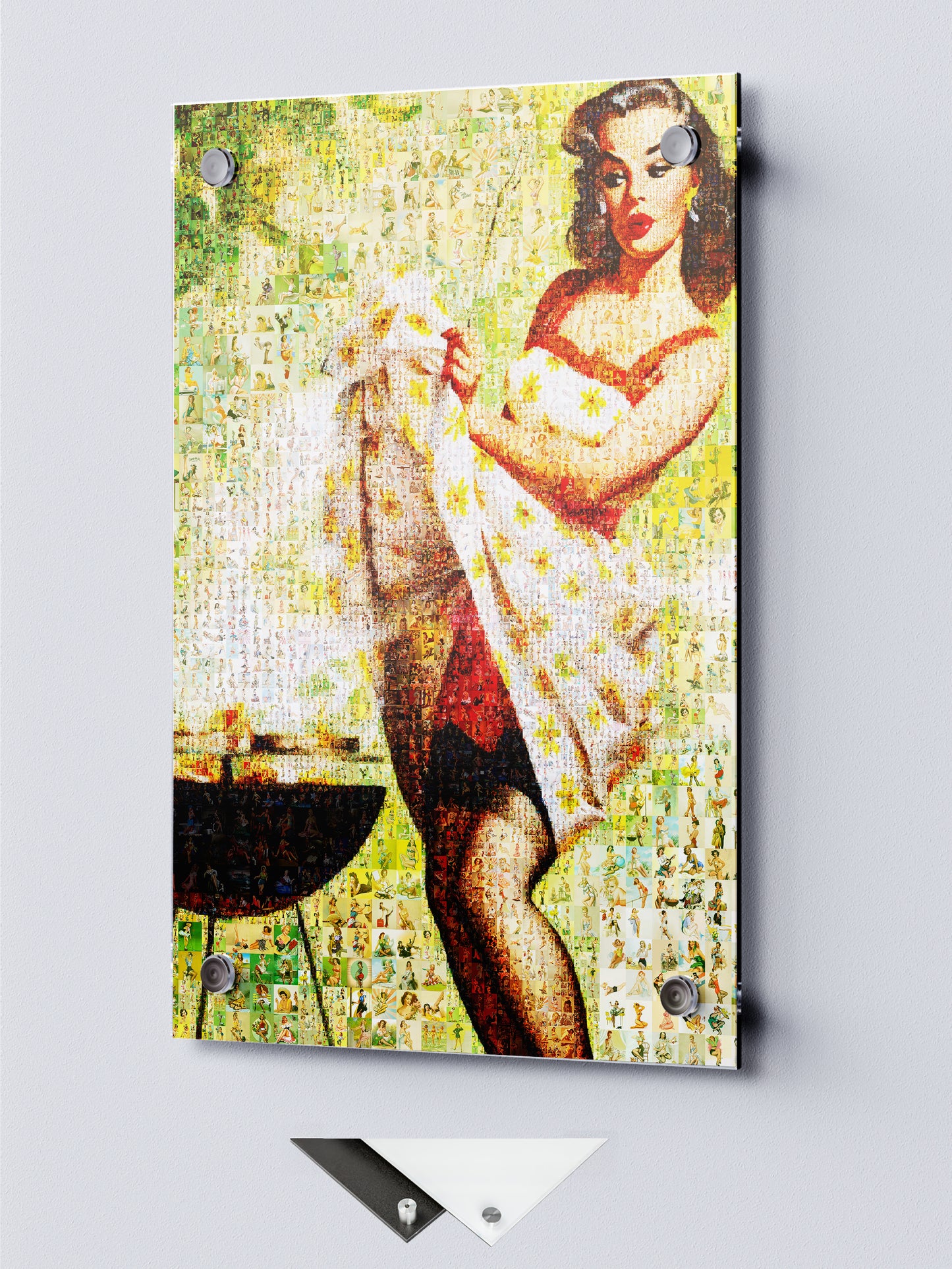 Summer Pin-Up Mosaic Poster – Retro BBQ Girl Wall Art Made from Vintage Pin-Up Illustrations, Unique Retro Decor