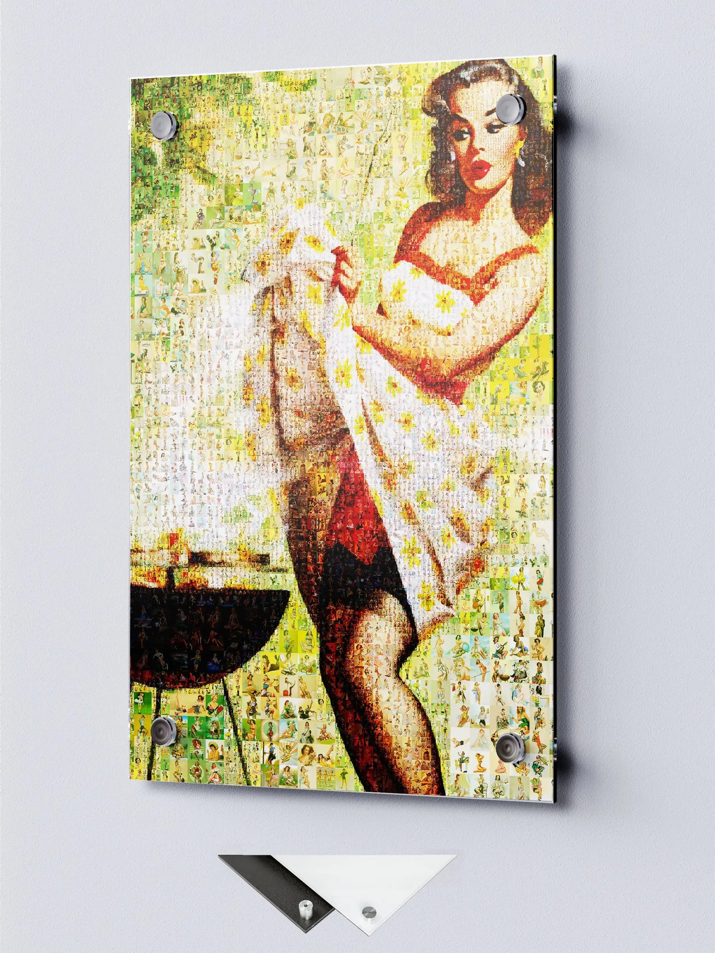 Summer Pin-Up Mosaic Poster – Retro BBQ Girl Wall Art Made from Vintage Pin-Up Illustrations, Unique Retro Decor AtelierMosaics