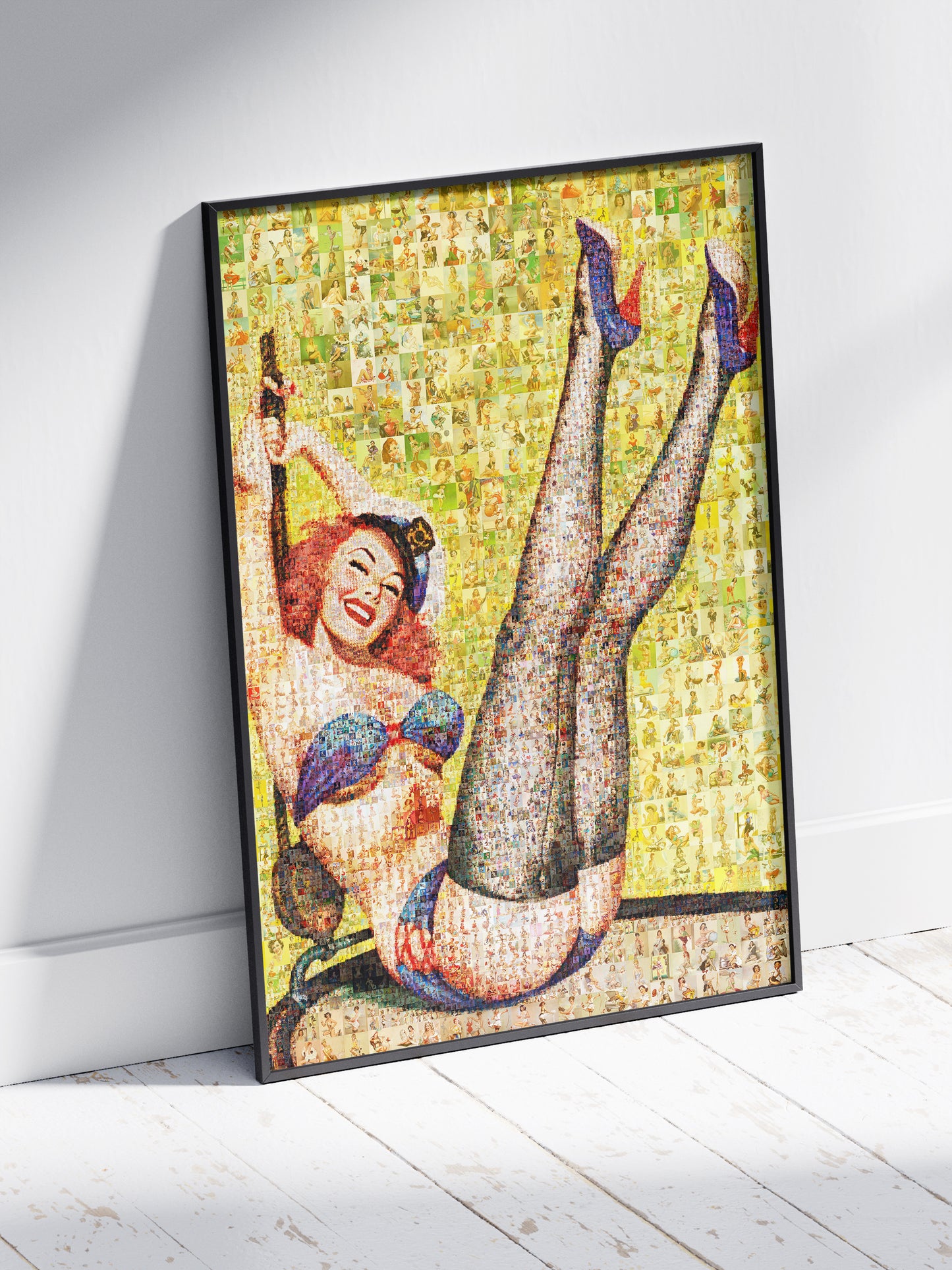 Vibrant Mosaic Artwork of Retro Pin-Up Girl | Unique Wall Art for Home Decor