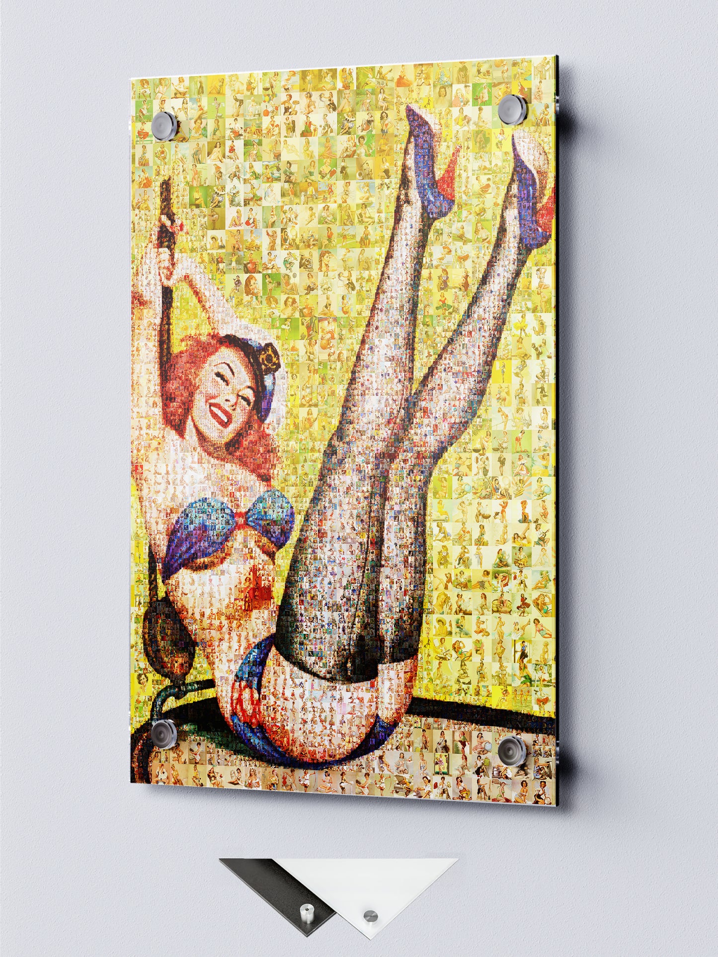 Vibrant Mosaic Artwork of Retro Pin-Up Girl | Unique Wall Art for Home Decor