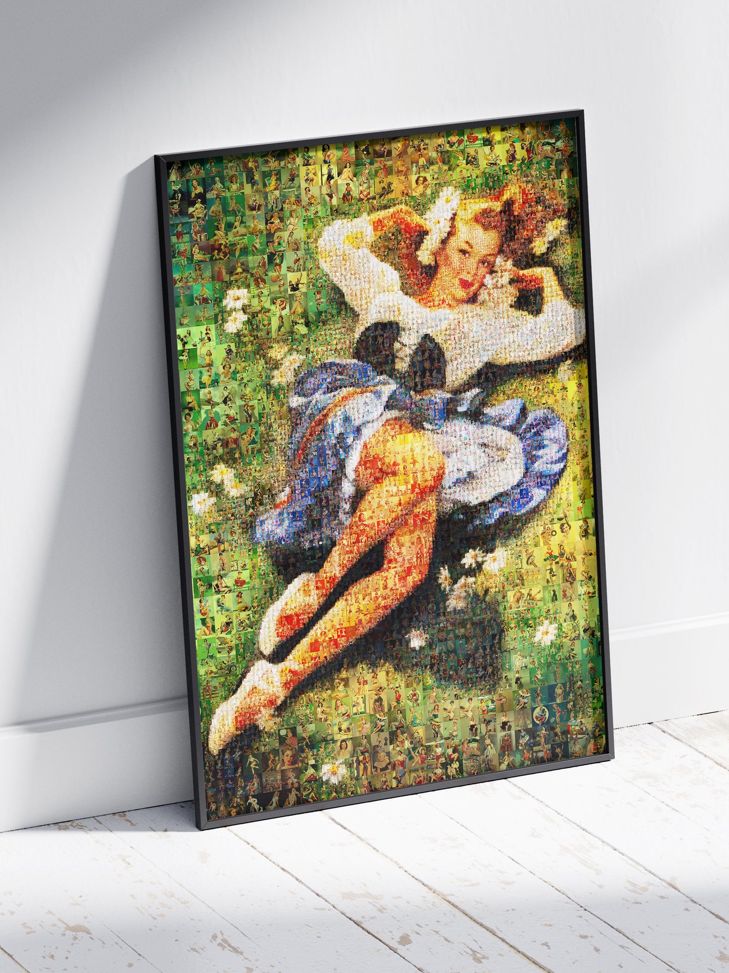 Vibrant Mosaic Artwork of Vintage Pin-Up Girls - Unique Wall Art for Retro Lovers