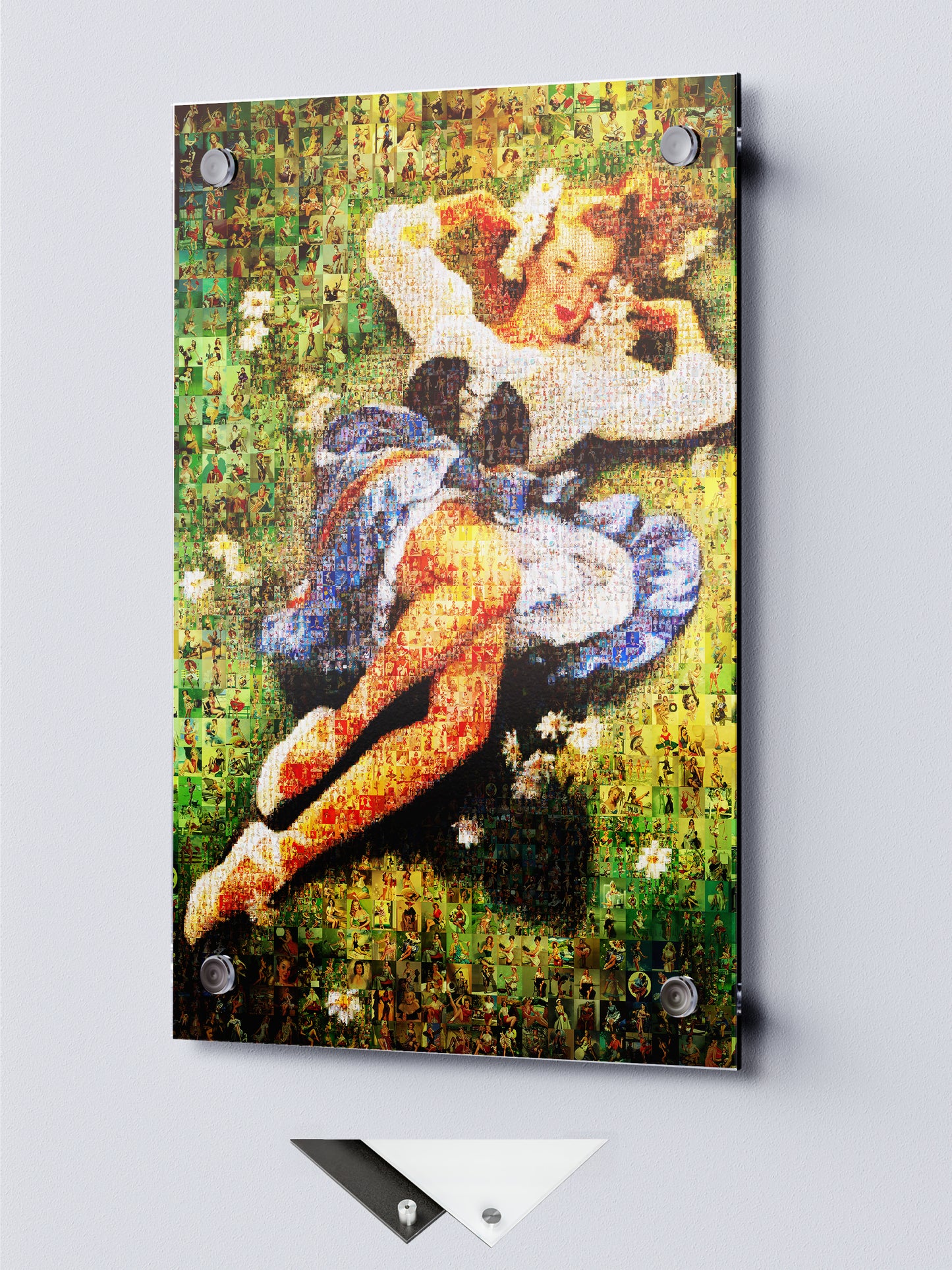 Vibrant Mosaic Artwork of Vintage Pin-Up Girls - Unique Wall Art for Retro Lovers
