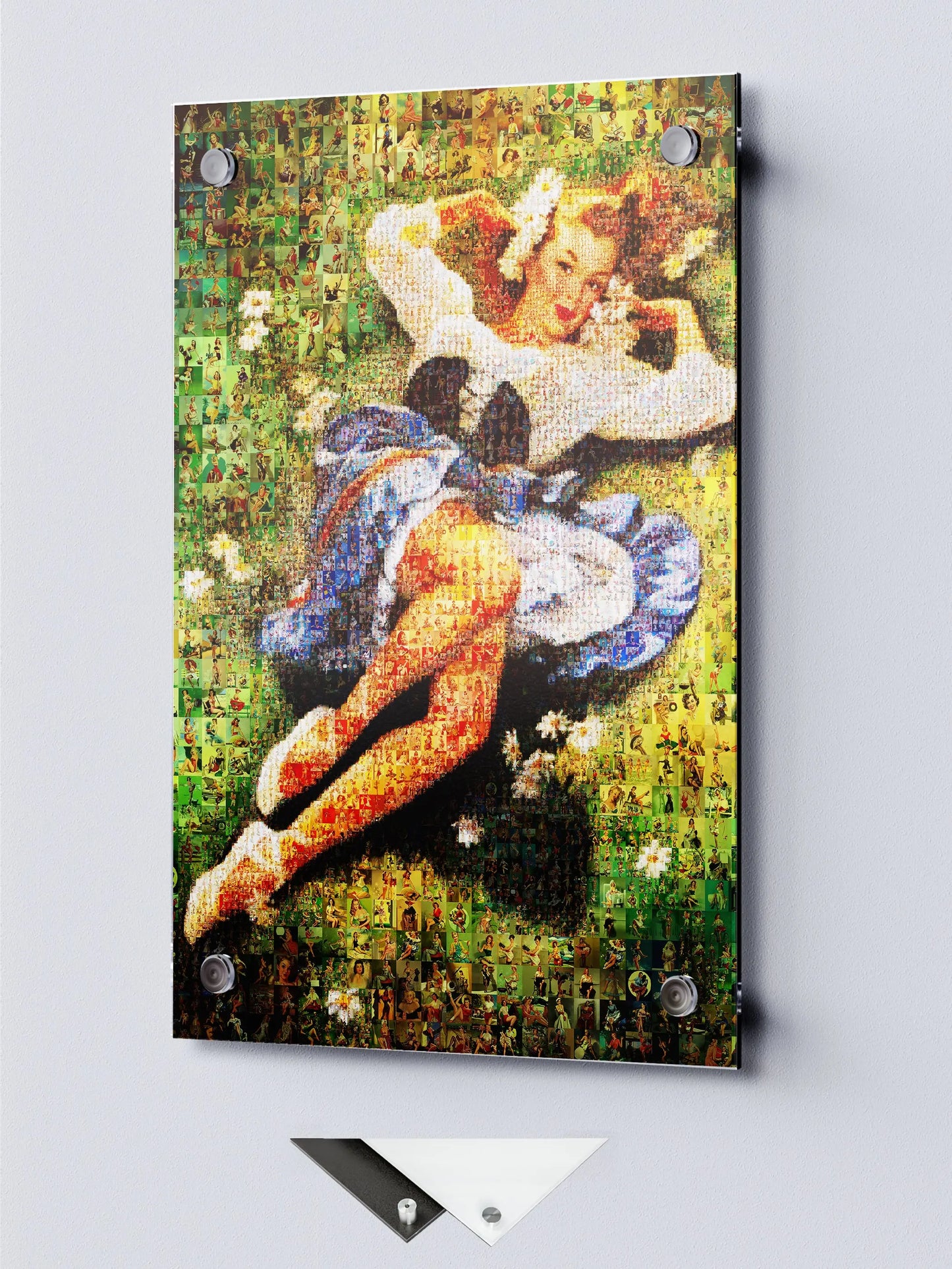 Vibrant Mosaic Artwork of Vintage Pin-Up Girls - Unique Wall Art for Retro Lovers AtelierMosaics