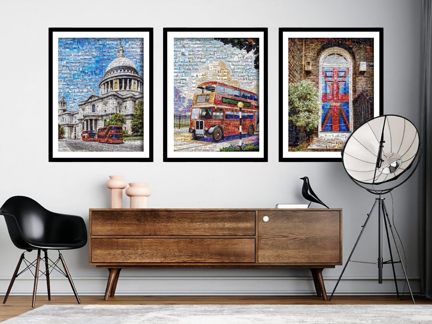 London Cityscape Painting with Red Double Decker Bus, Travel Art Print, Urban Wall Decor
