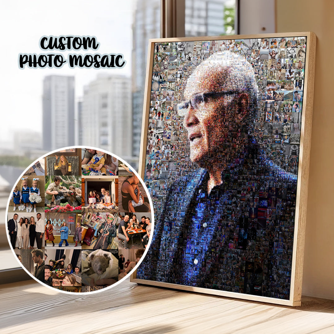 Custom school photo mosaic artwork created from student and community photographs