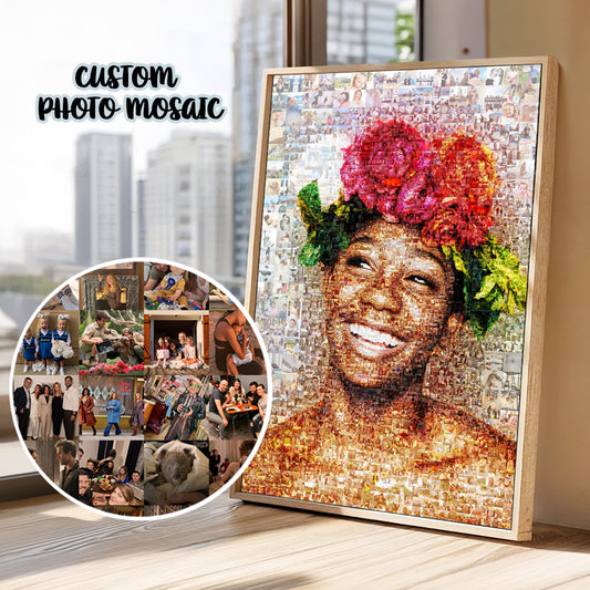 Photo mosaic collage showing hundreds of small pictures forming one main portrait