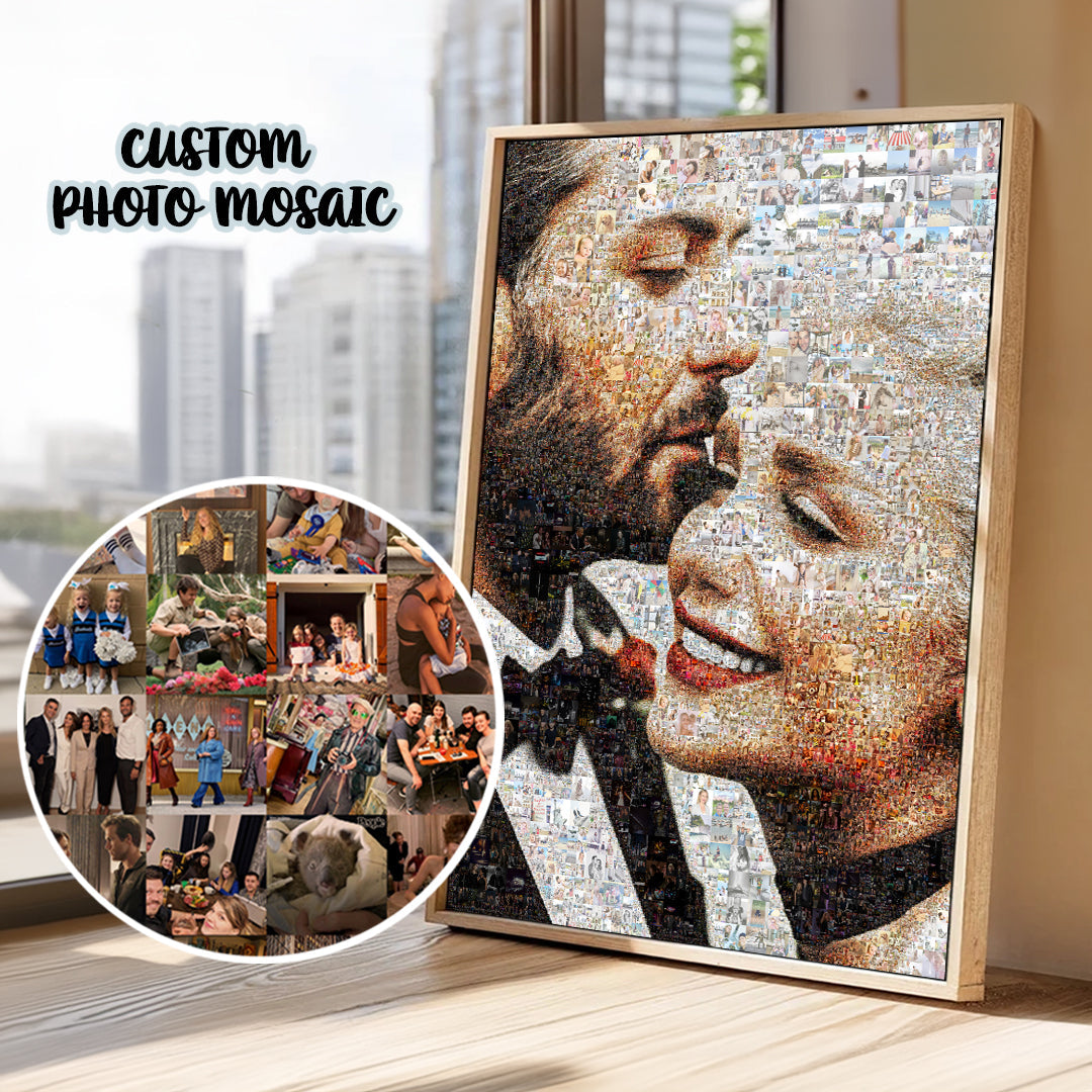 First anniversary photo mosaic gift created from wedding and relationship photographs