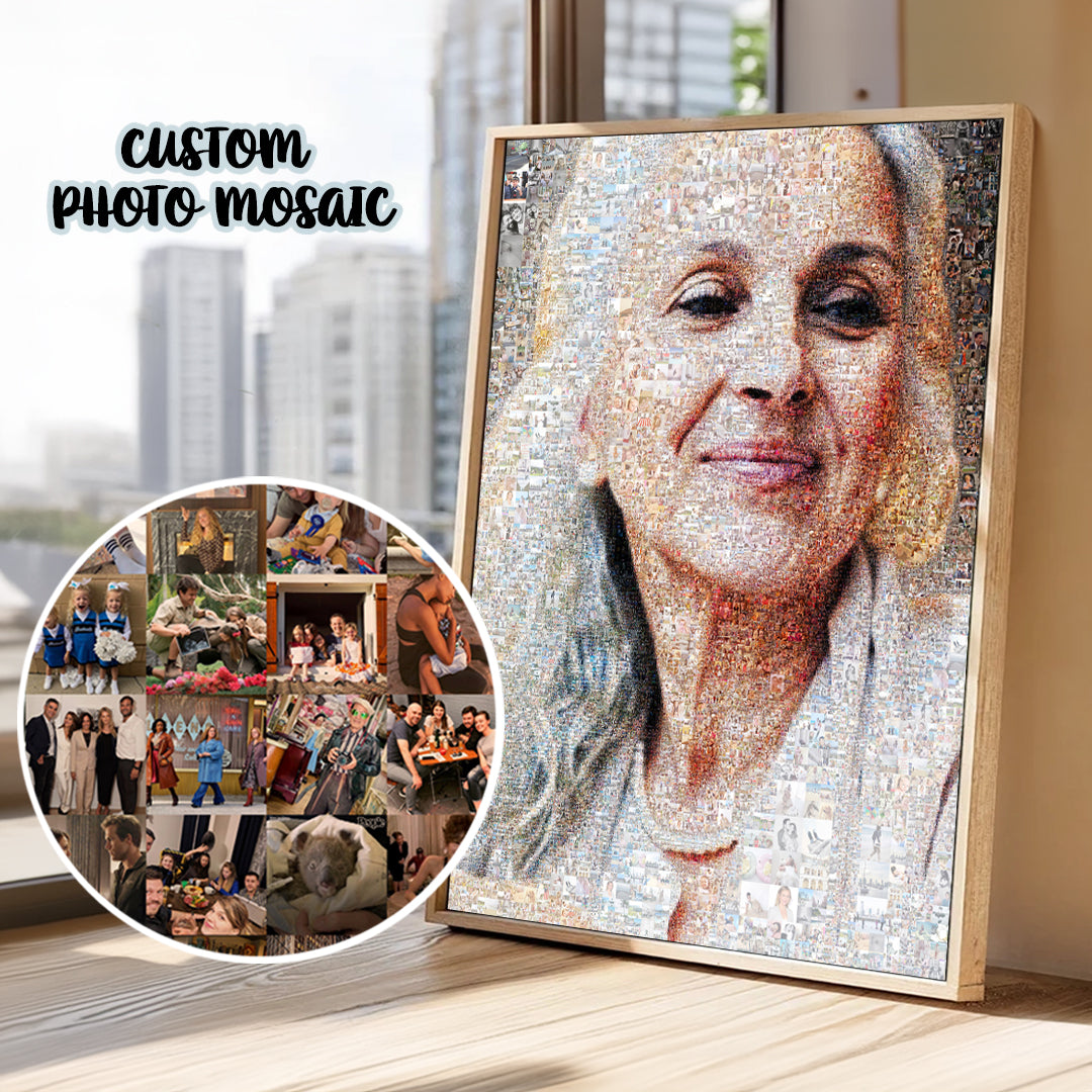 Personalized birthday photo mosaic assembled from family and celebration pictures