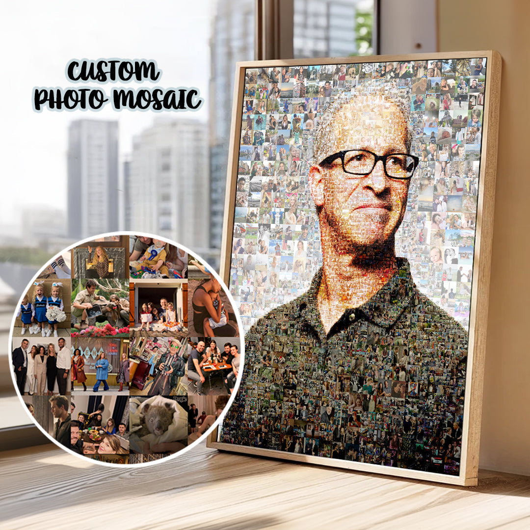 Retirement photo mosaic gift assembled from workplace and team photographs