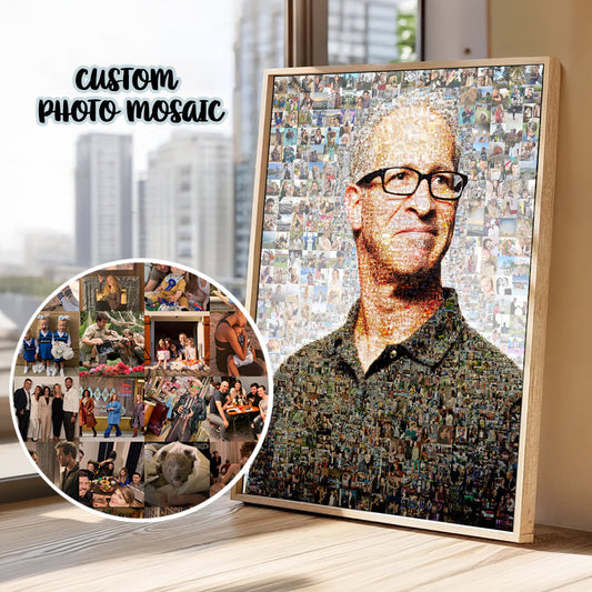 Retirement photo mosaic gift assembled from workplace and team photographs
