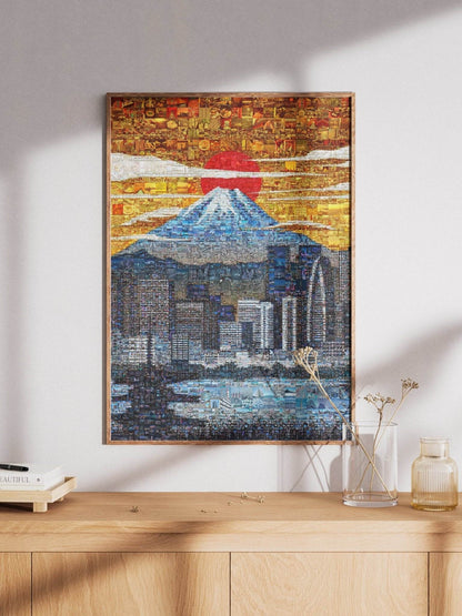 Tokyo Mosaic Art — Mount Fuji and City Skyline at Sunrise - AtelierMosaics