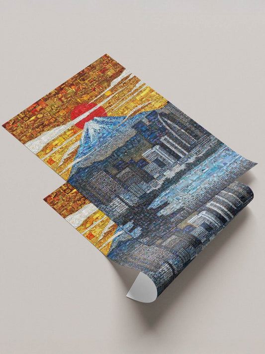 Tokyo Mount Fuji city skyline sunrise mosaic canvas - Japanese wall art print