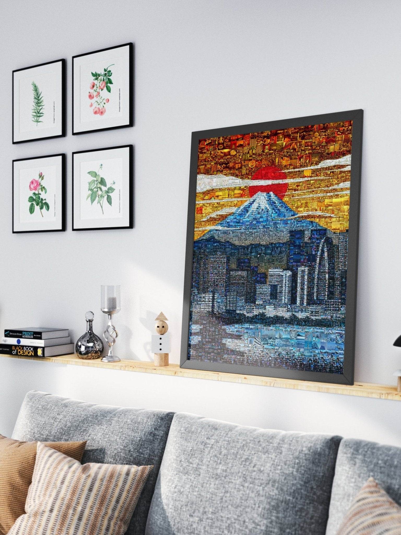 Tokyo Mosaic Art — Mount Fuji and City Skyline at Sunrise - AtelierMosaics