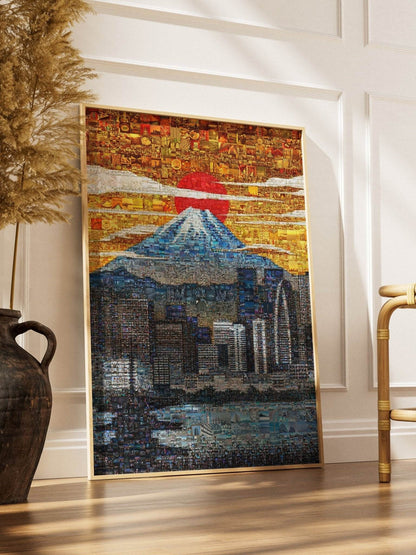 Tokyo Mosaic Art — Mount Fuji and City Skyline at Sunrise - AtelierMosaics