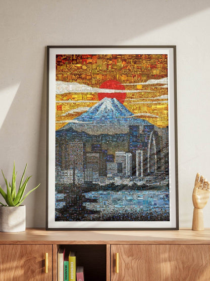 Tokyo Mosaic Art — Mount Fuji and City Skyline at Sunrise - AtelierMosaics